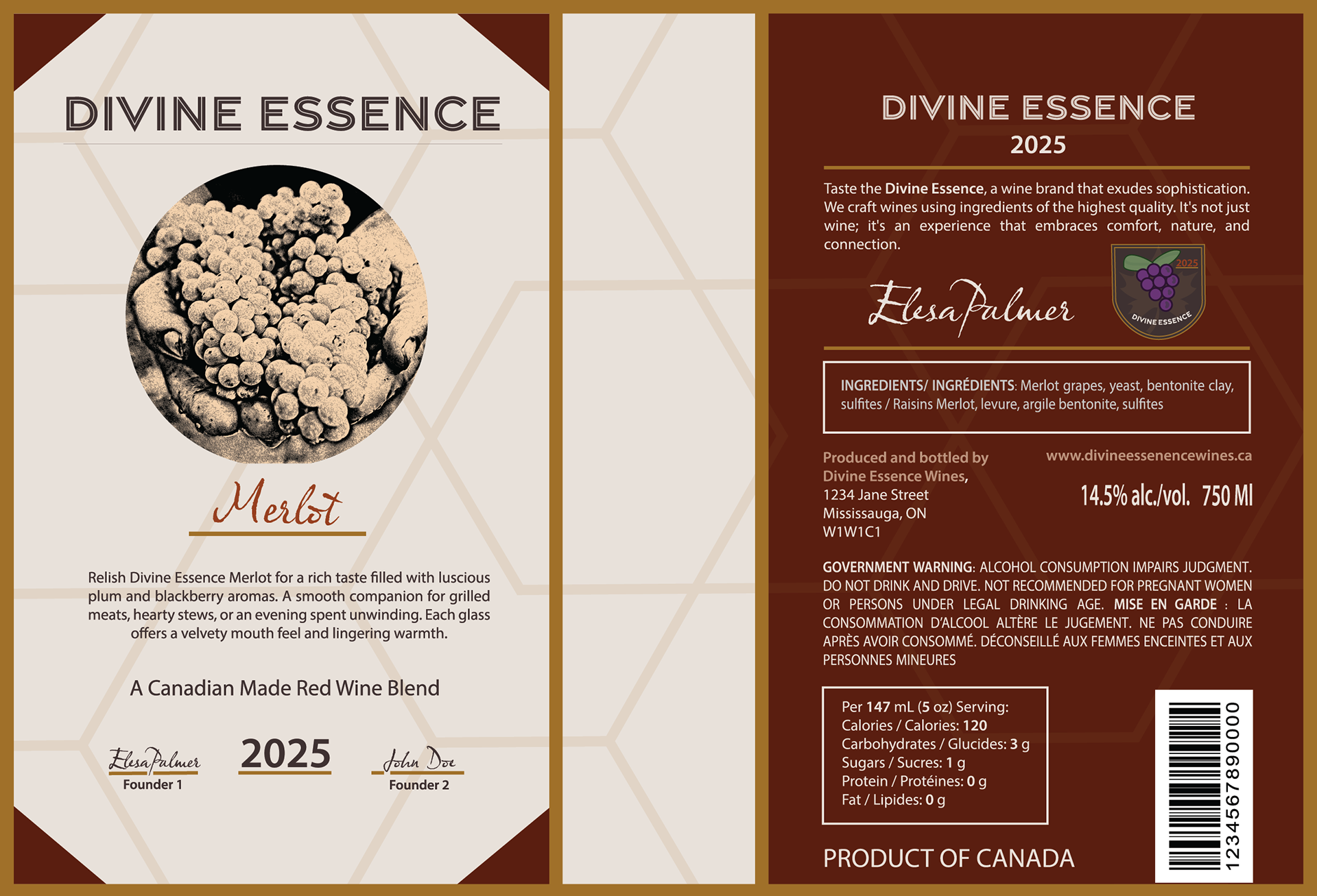 Merlot Divine Essence Wine Label
