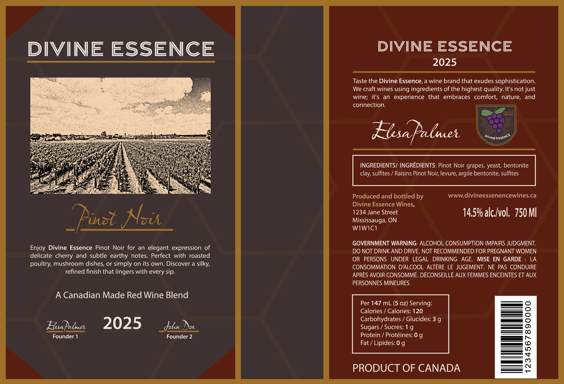 Pinot Noir Divine Essence Wine Label