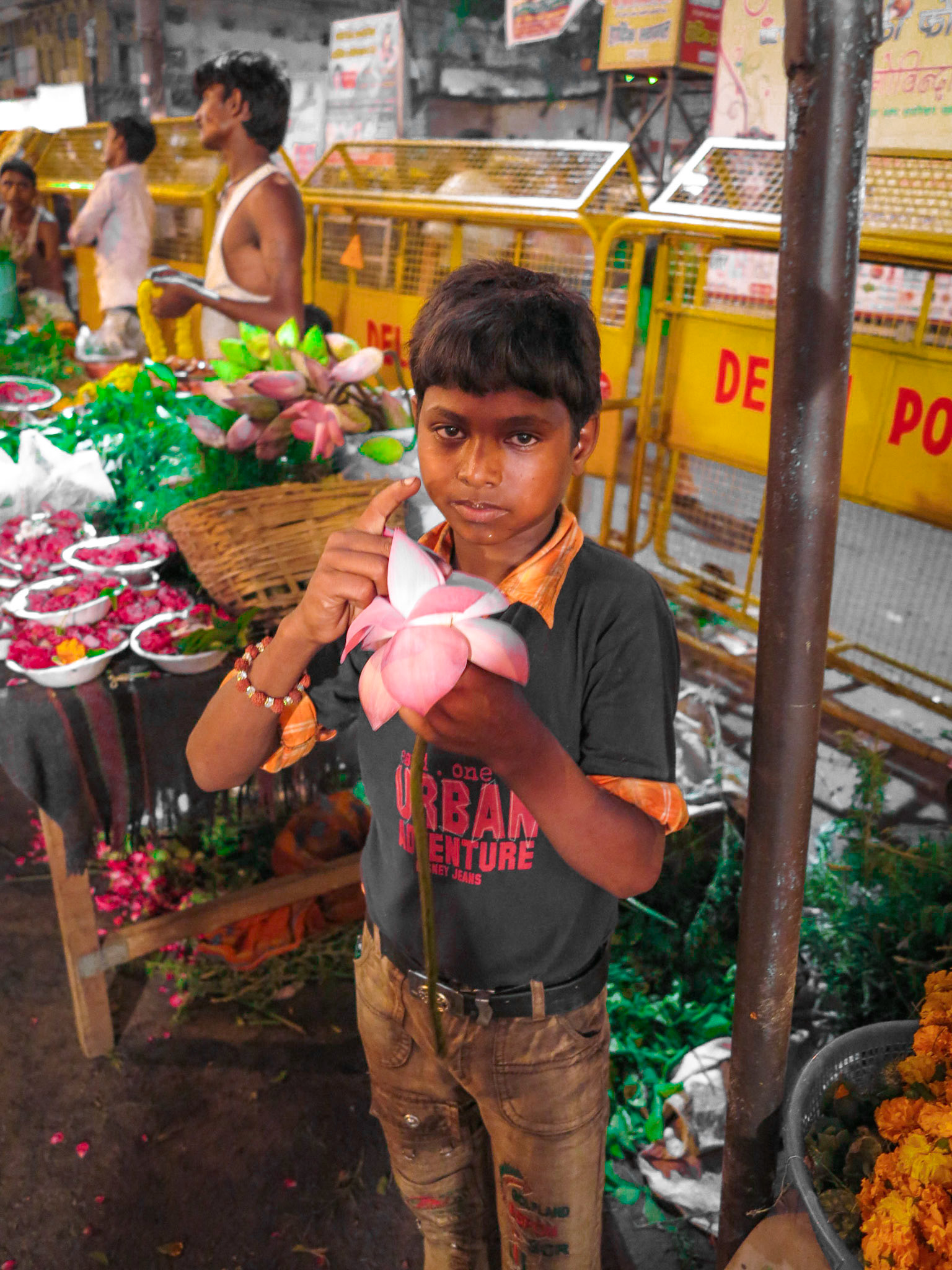 Kid in Delhi selling Lotus flower for RS10