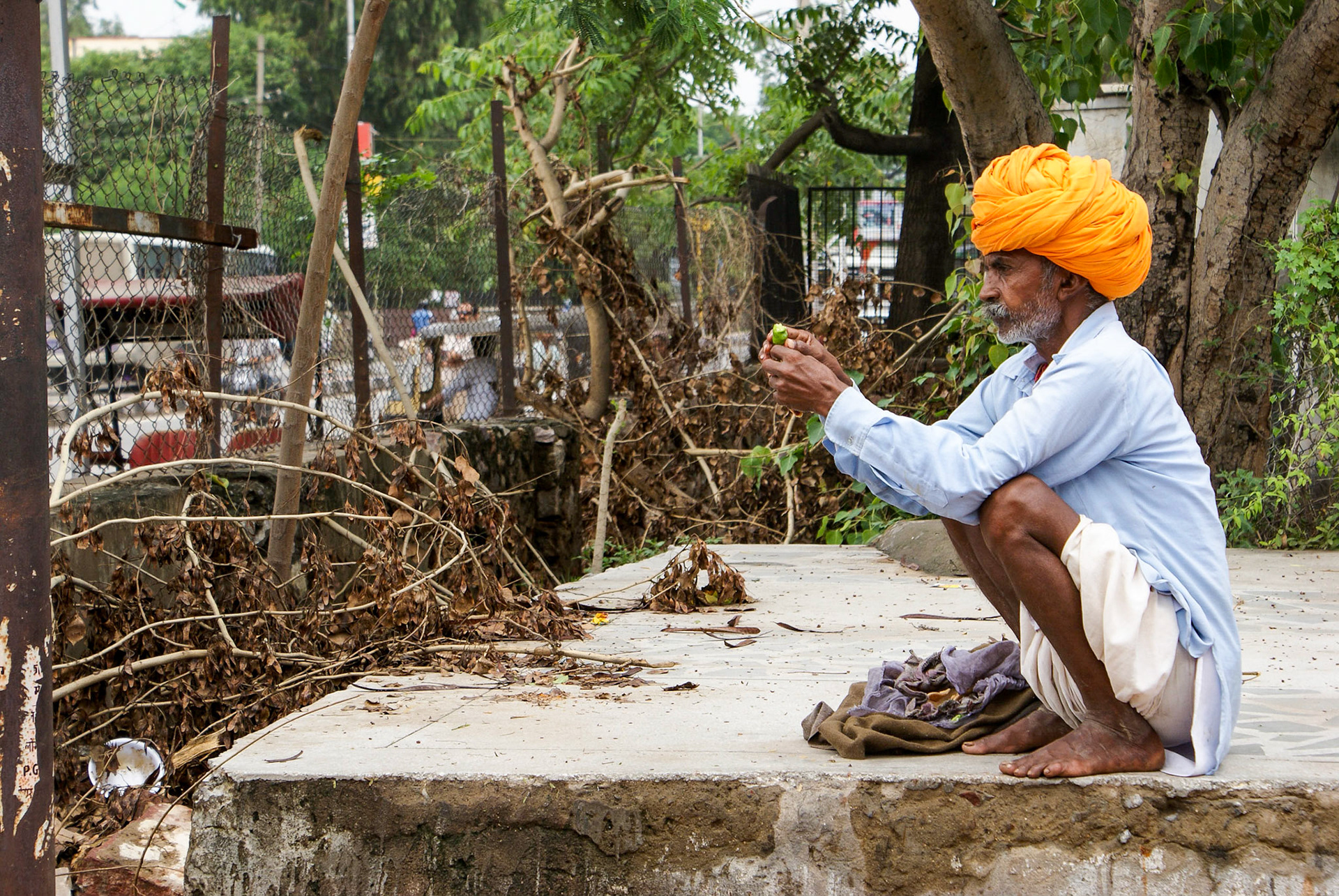 Farmer waiting for sons arrival at train station