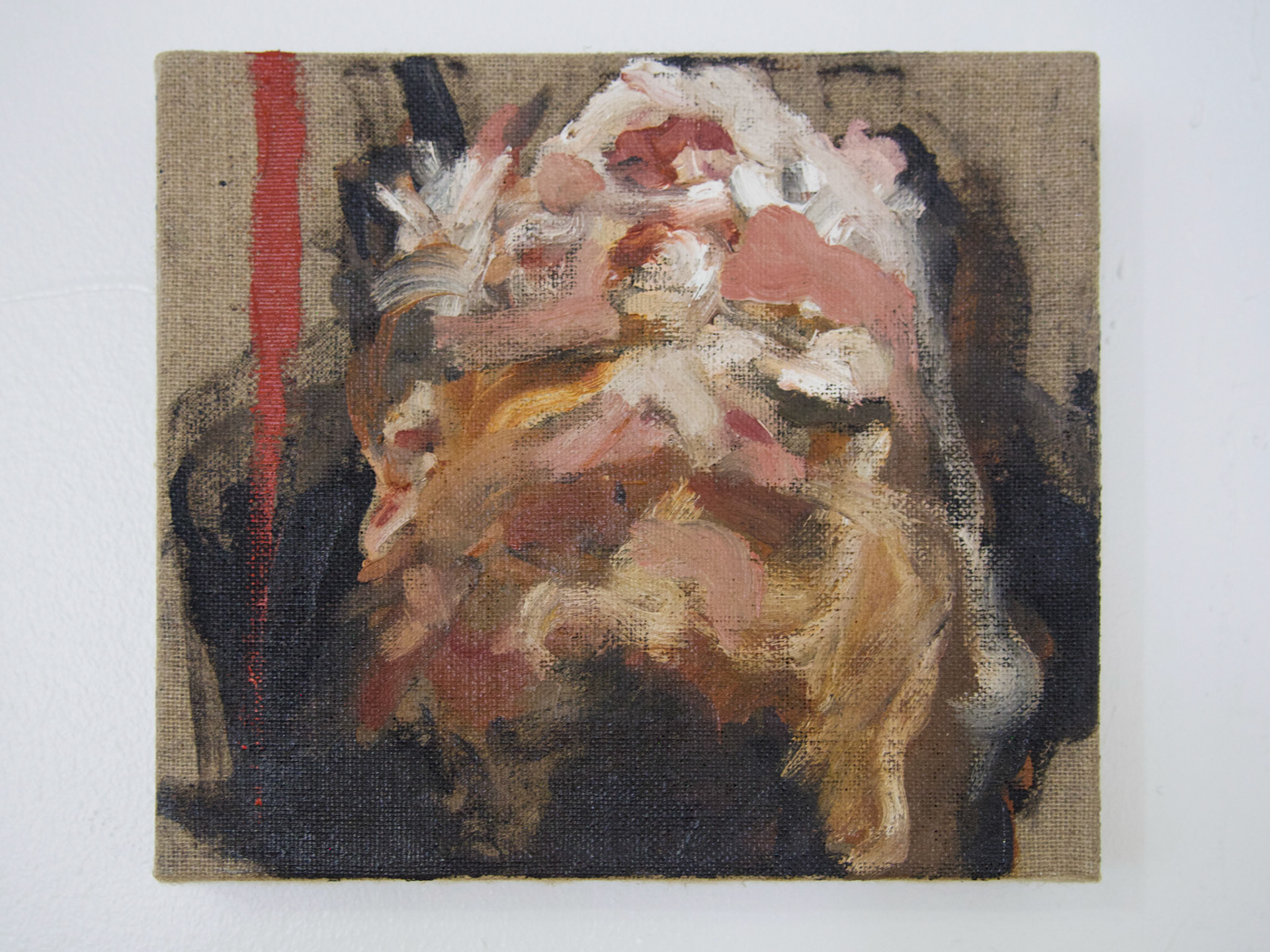 Crown a prince Blow the horn.Descend.Ascend.Rotate, fly, speak Oil on linen 2021 9” X 8” hung over a doorway