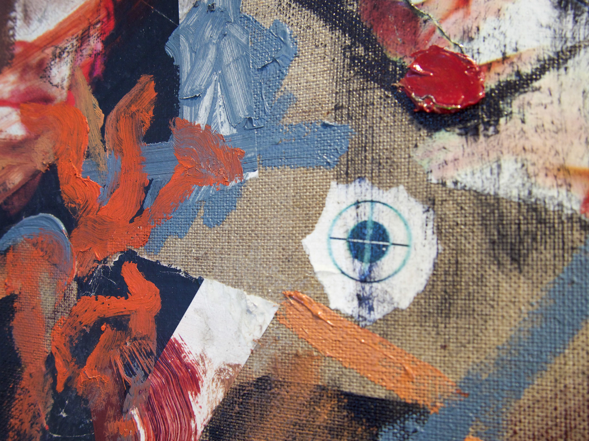 How absurd you are, little ears,Pinned like flaps and reddening Oil and debris on linen 2022 34” x 38”