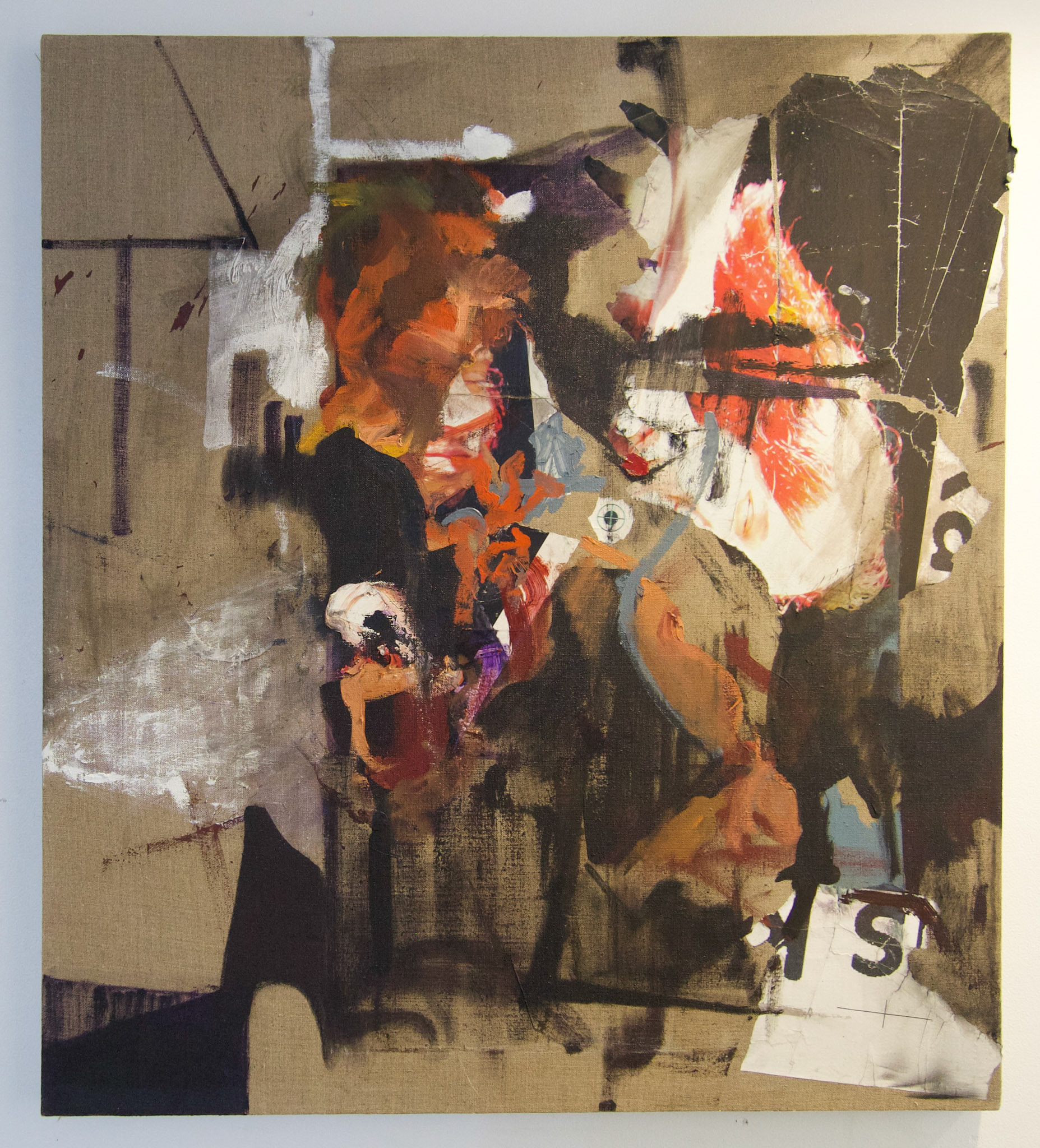 How absurd you are, little ears,Pinned like flaps and reddening Oil and debris on linen 2022 34” x 38”