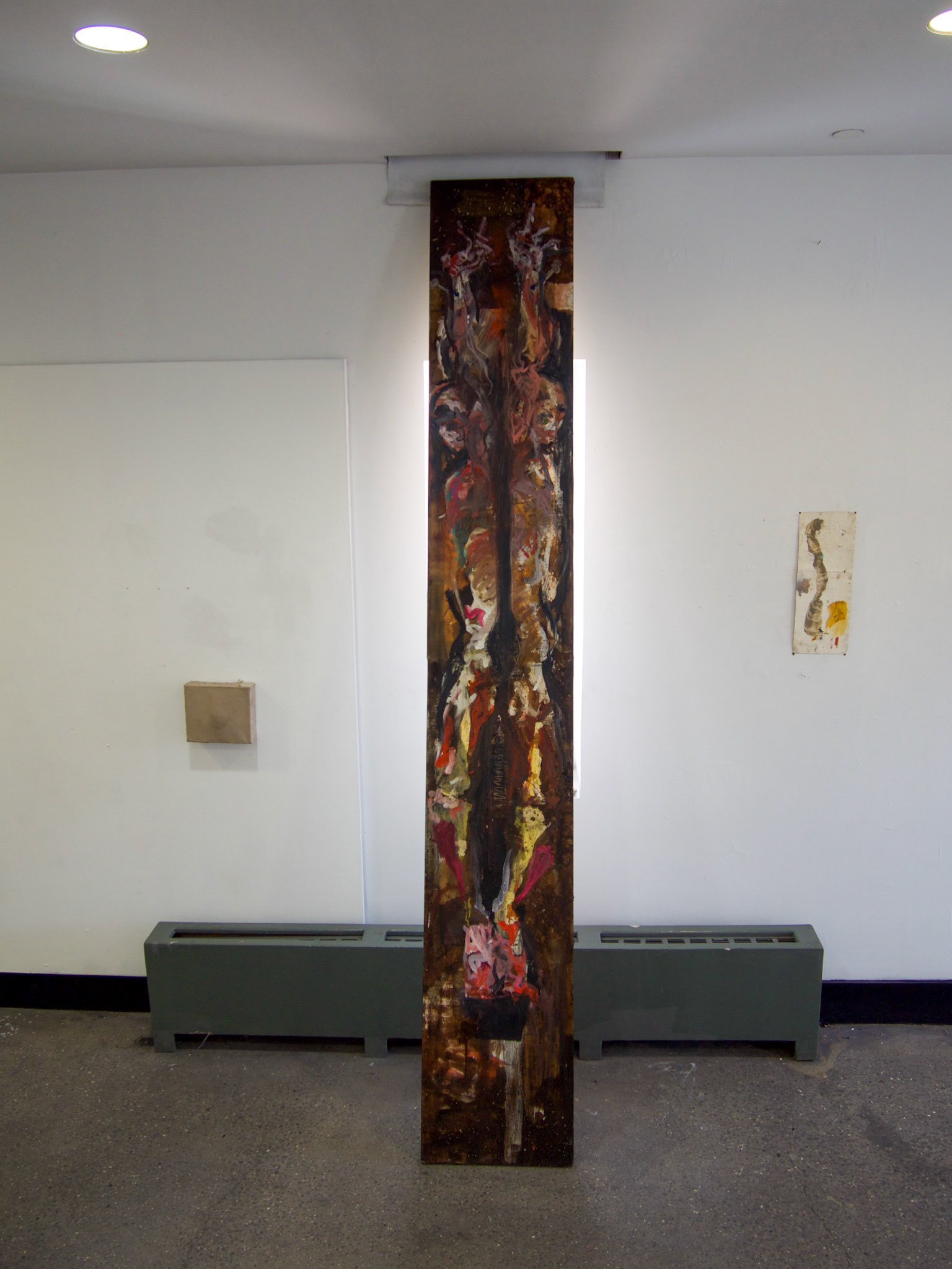 Split me down the seam that stretches from my collar Bones to my navel and down to the seam Of my hem.  Minerals, linseed oil, &amp; tar on primed canvas 2022 18” x 120”