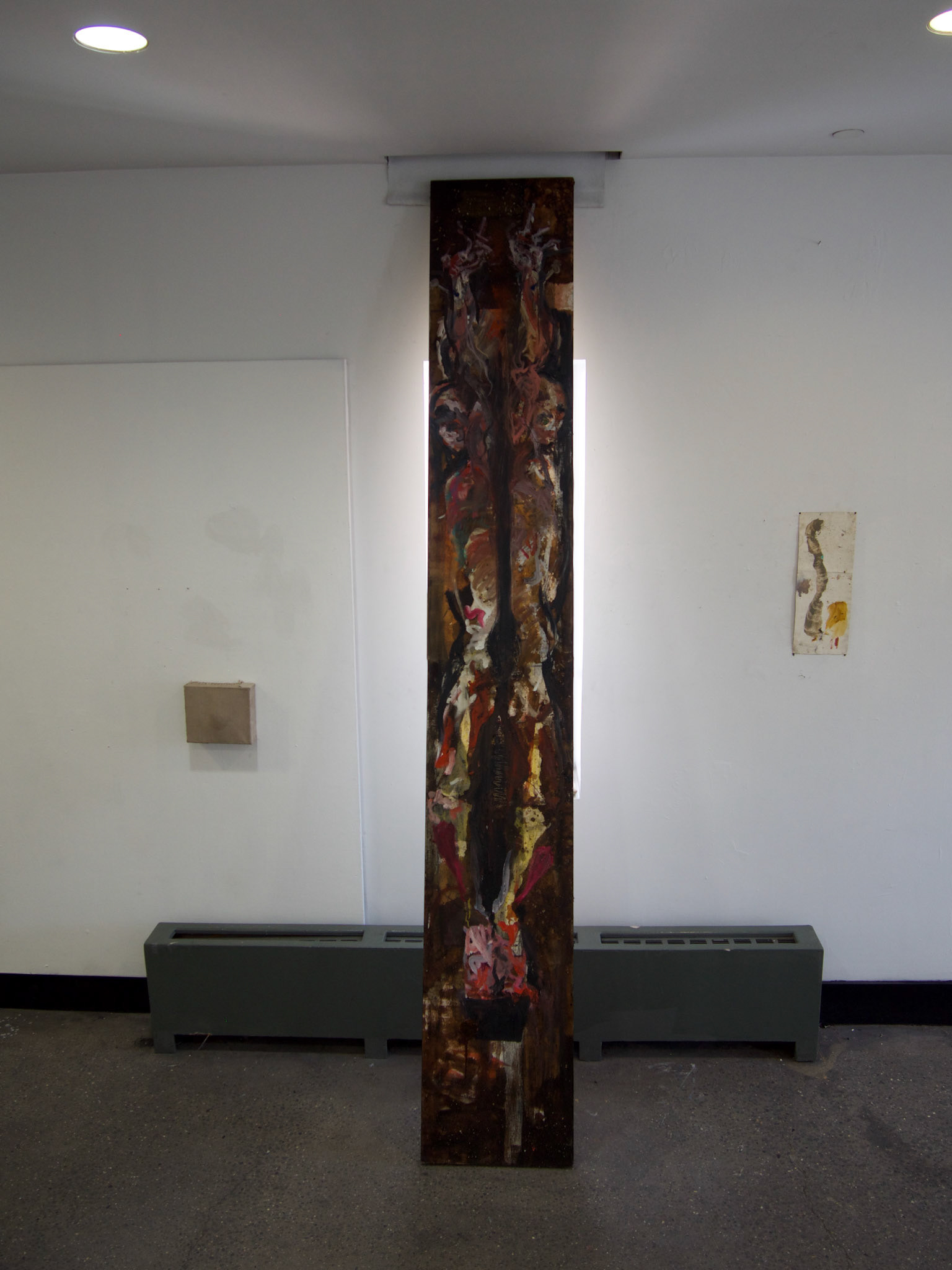 Split me down the seam that stretches from my collar Bones to my navel and down to the seam Of my hem.  Minerals, linseed oil, &amp; tar on primed canvas 2022 18” x 120”