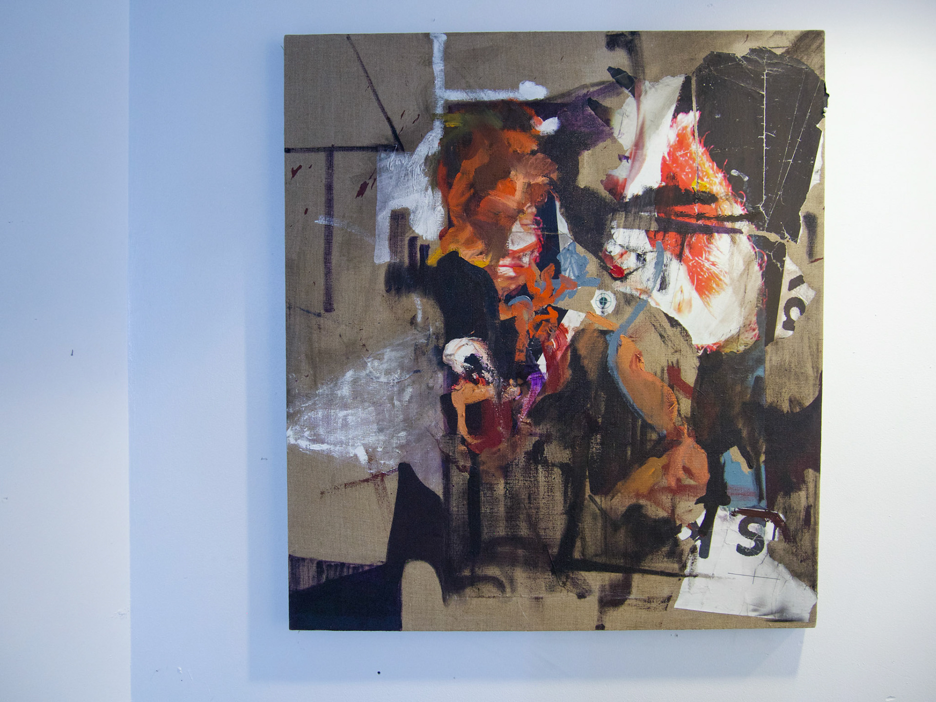 How absurd you are, little ears,Pinned like flaps and reddening Oil and debris on linen 2022 34” x 38”