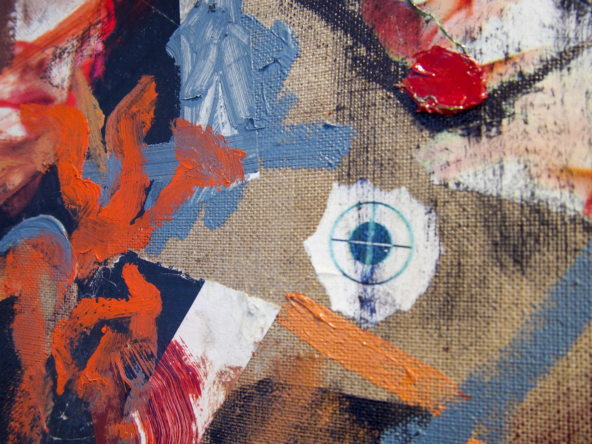 How absurd you are, little ears,Pinned like flaps and reddening Oil and debris on linen 2022 34” x 38”