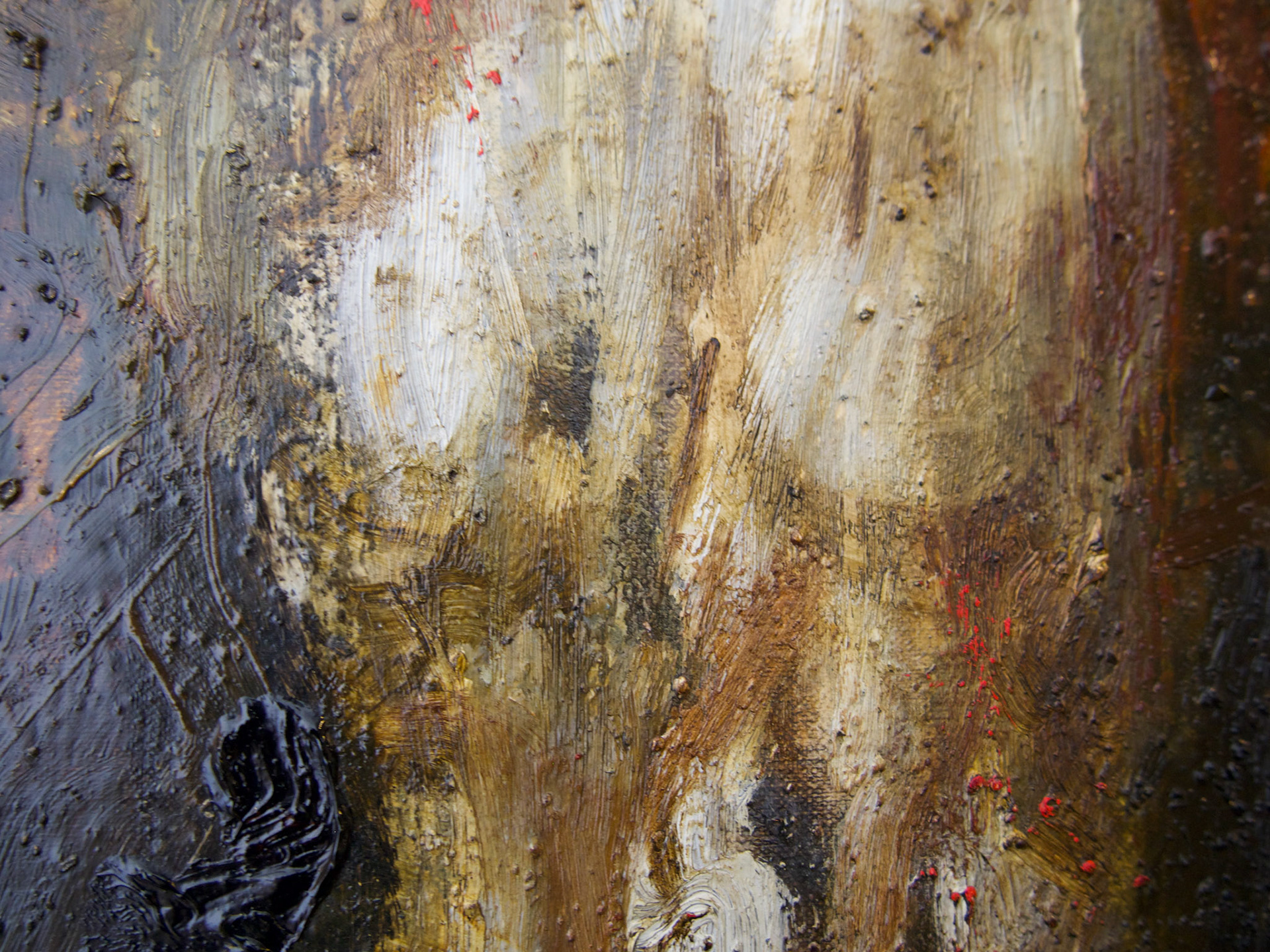 She's driven by the music of the crank, turned solely by any human hand. 17” x 23”, Oil paint and tar on linen