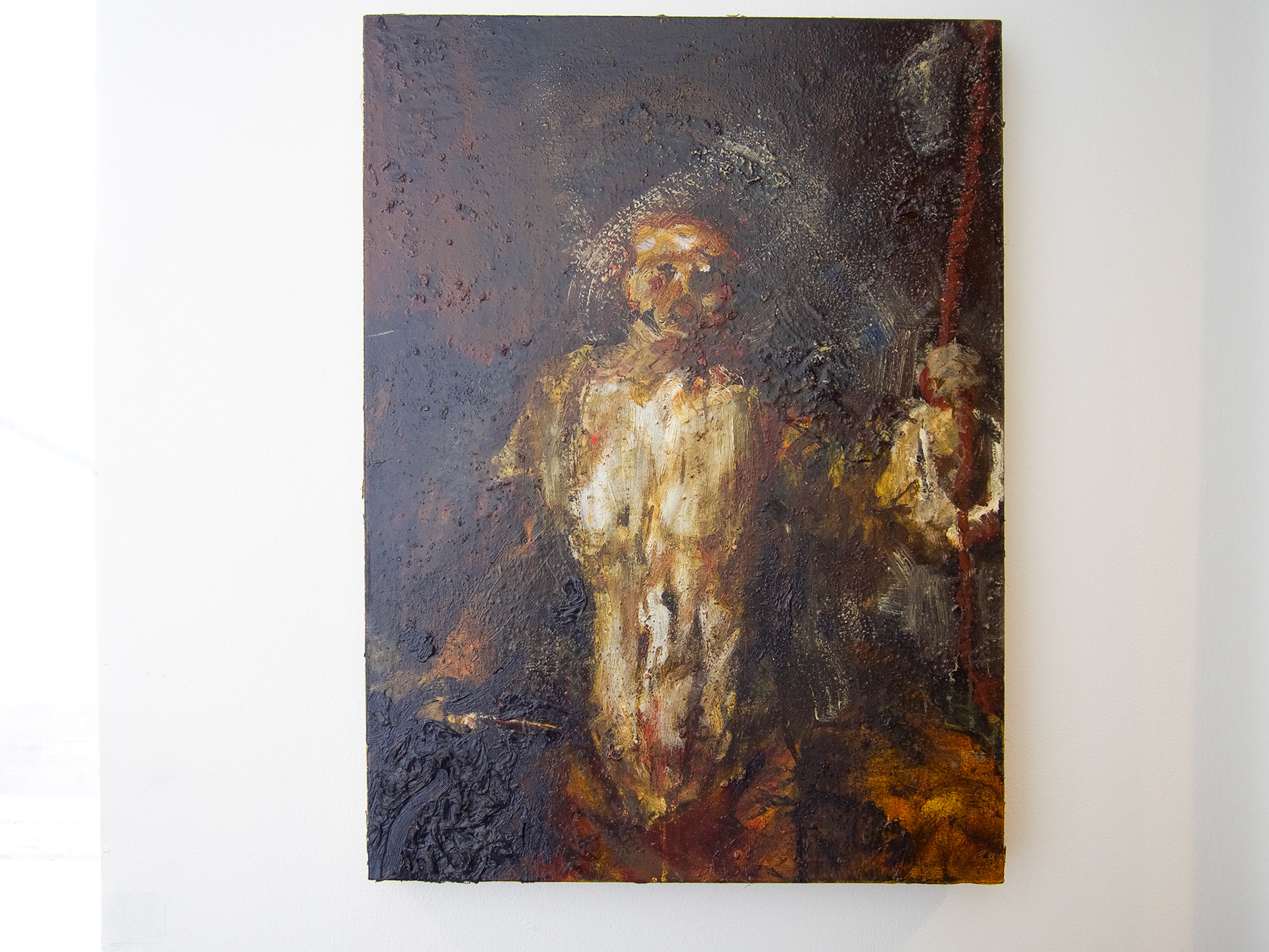 She's driven by the music of the crank, turned solely by any human hand. 17” x 23”, Oil paint and tar on linen