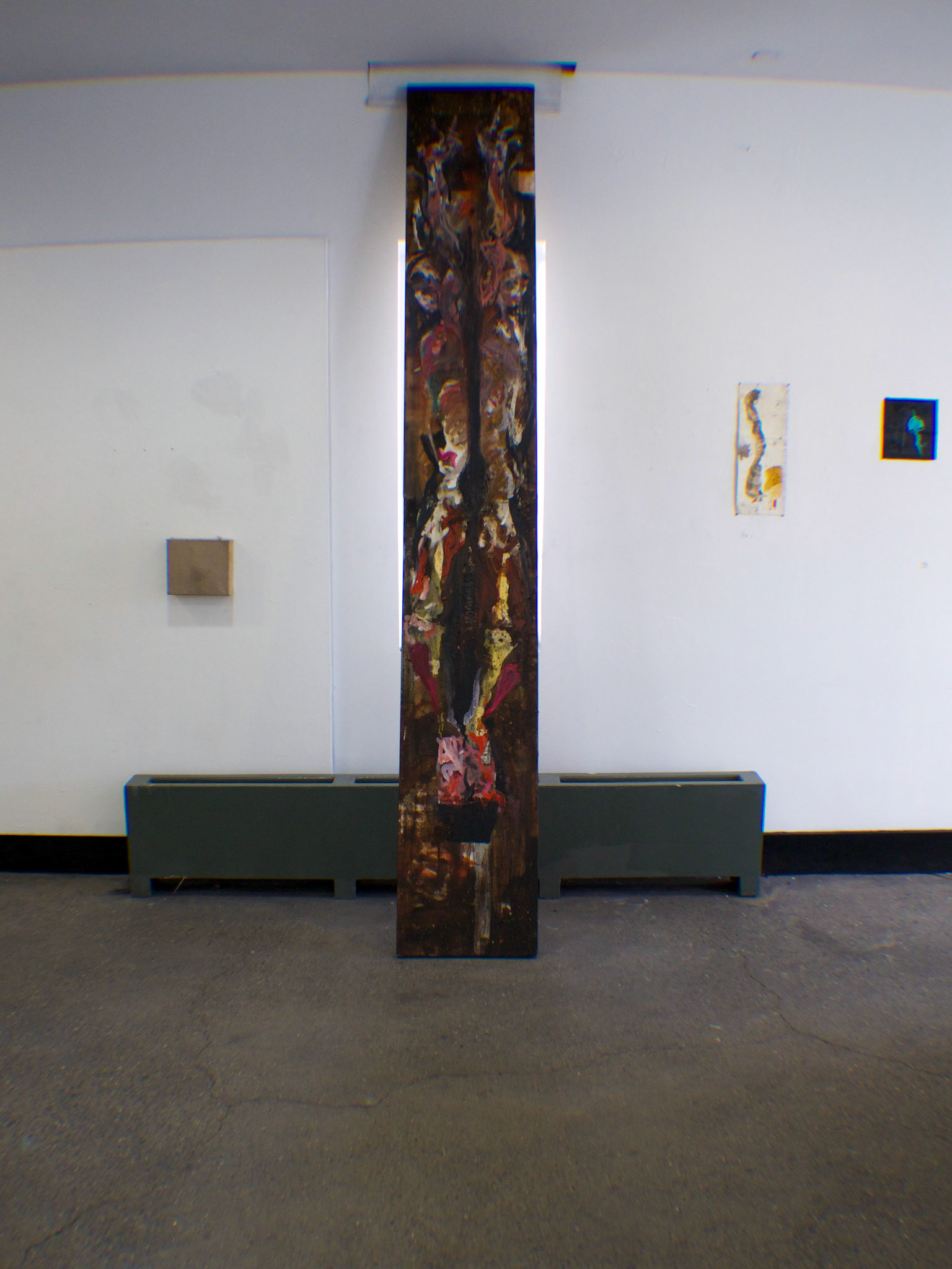 Split me down the seam that stretches from my collar Bones to my navel and down to the seam Of my hem.  Minerals, linseed oil, &amp; tar on primed canvas 2022 18” x 120”