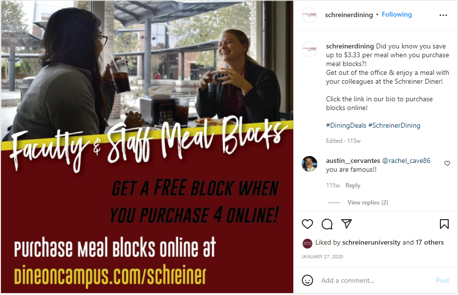 Faculty & Staff Meal Block Ad Campaign Social