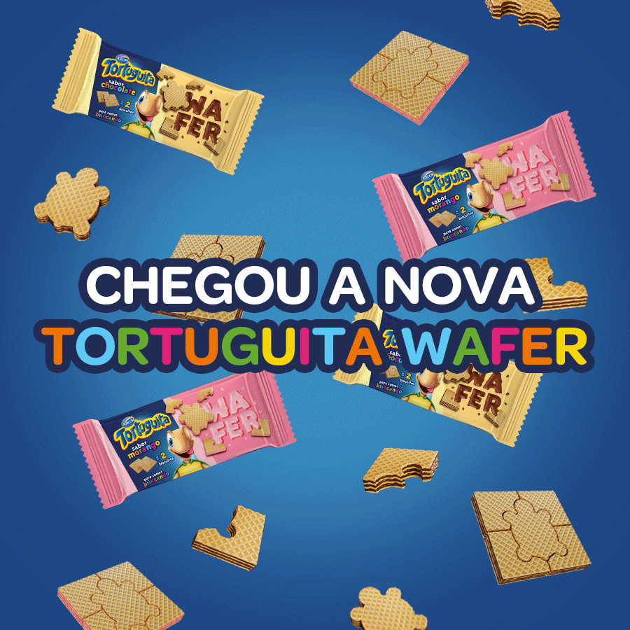 A Tortuguita ficou ainda mais gostosa e divertida. Chegou o biscoito Tortuguita Wafer, com formato de quebra-cabeça e nos sabores chocolate e morango. Uma novidade pra comer brincando!