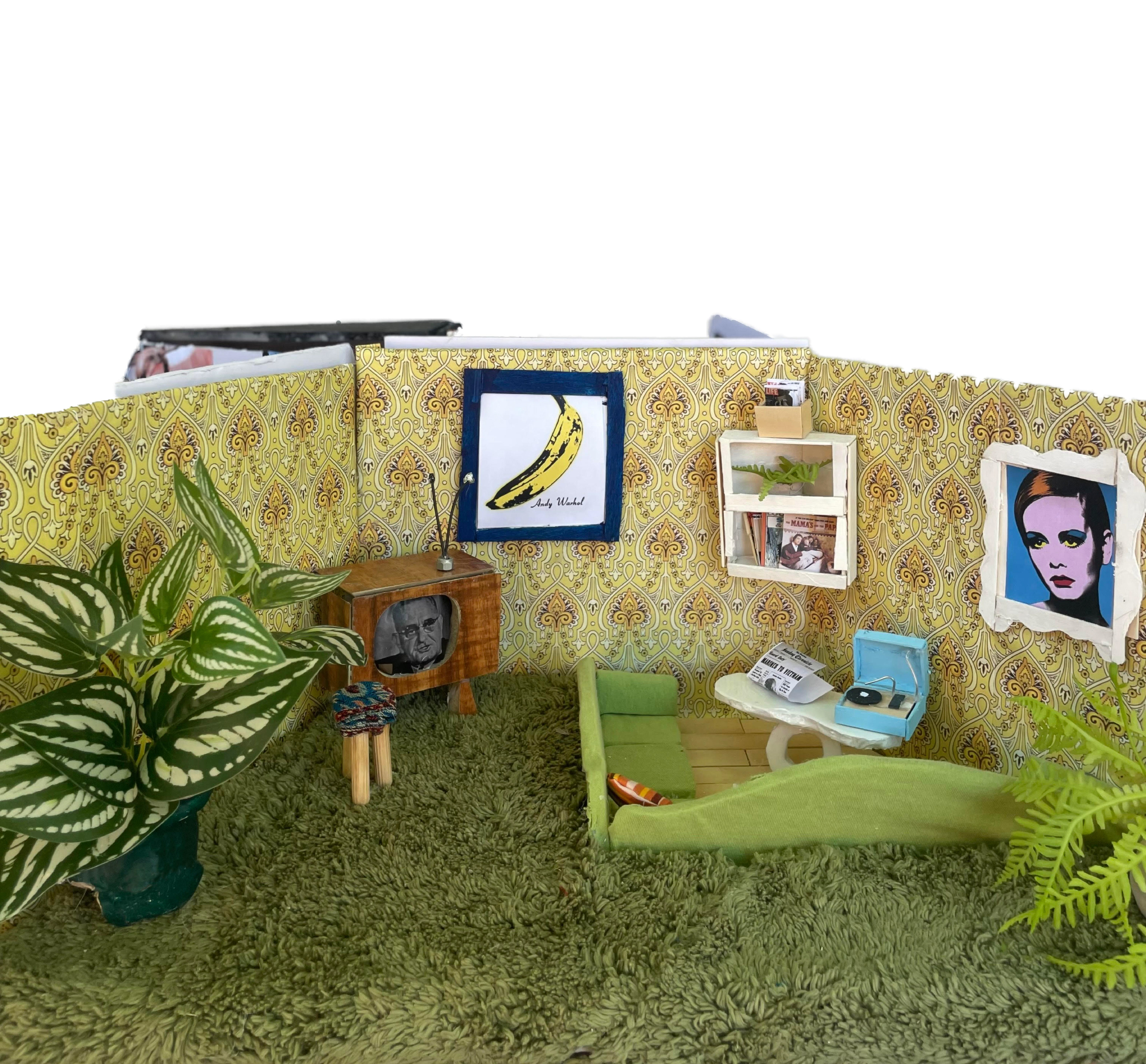 1960's inspired dollhouse living room that I created.