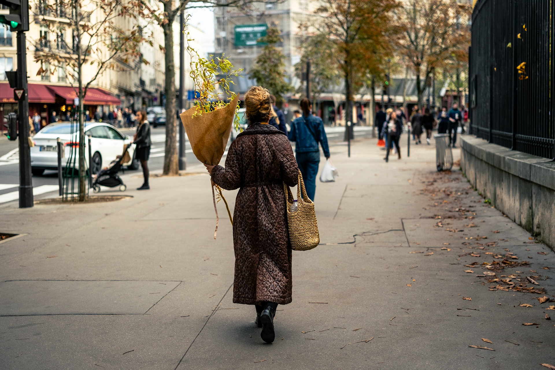 Walking with flowers, Paris