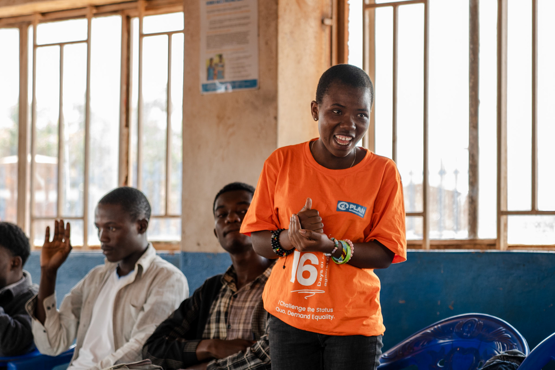 Young girl takes the floor during the meeting of the Youth Advisory Panel