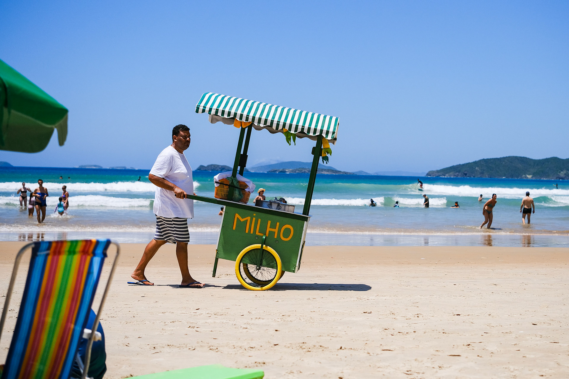 Beach vendor selling corn, Búzios, Rio de Janeiro