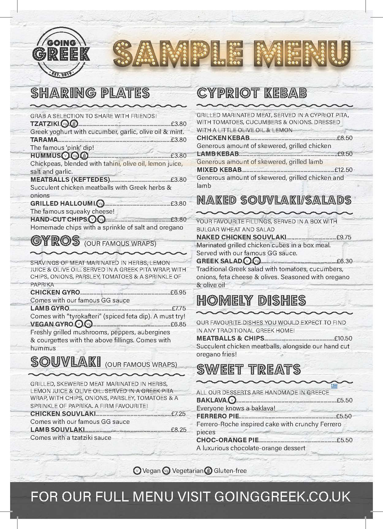 Going Greek Menu
