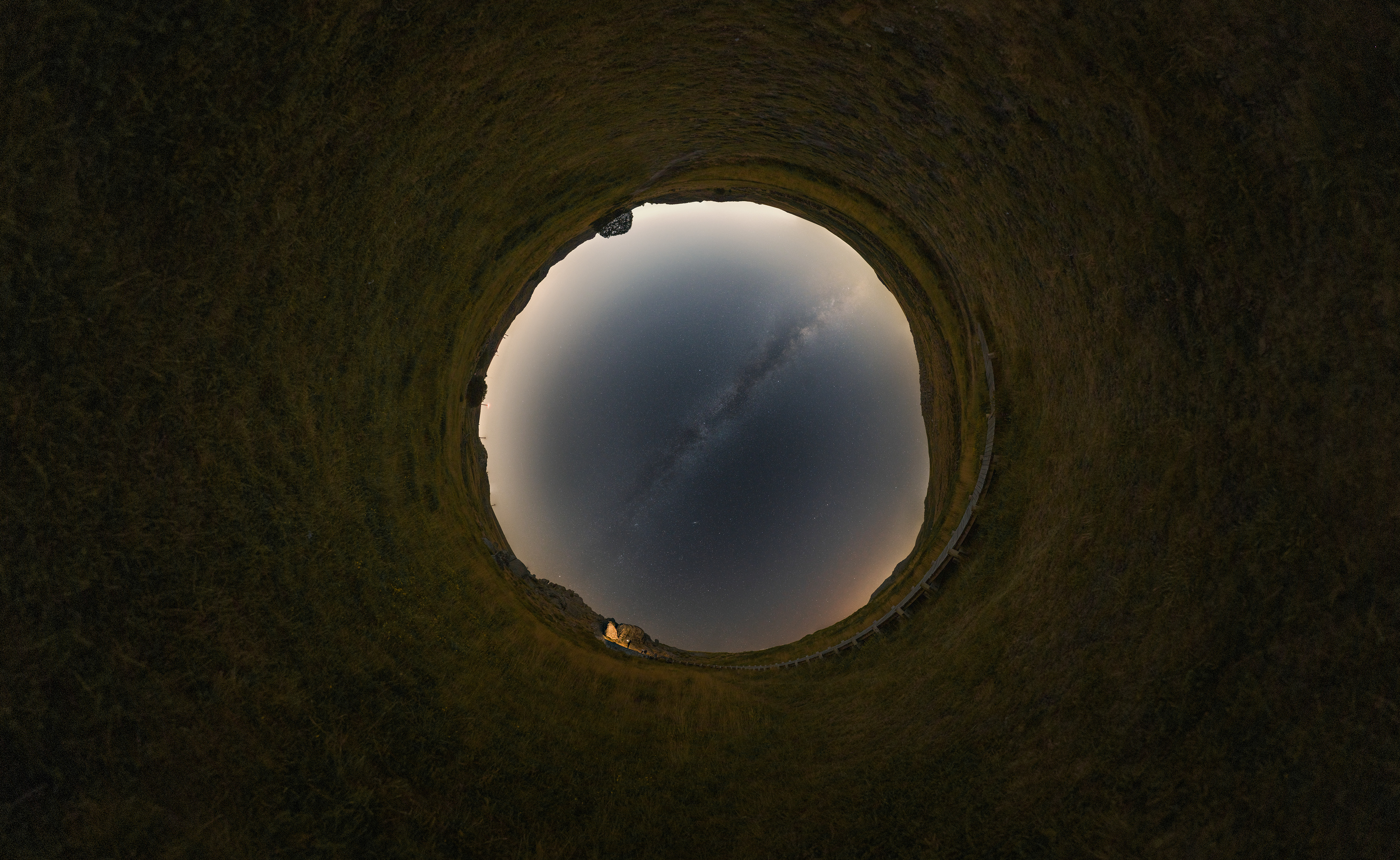 Little Sky Serra da Freita - Pedras Boroas - 360 panorama displaying the Milky Way high in the sky and a horizon full of light pollution
