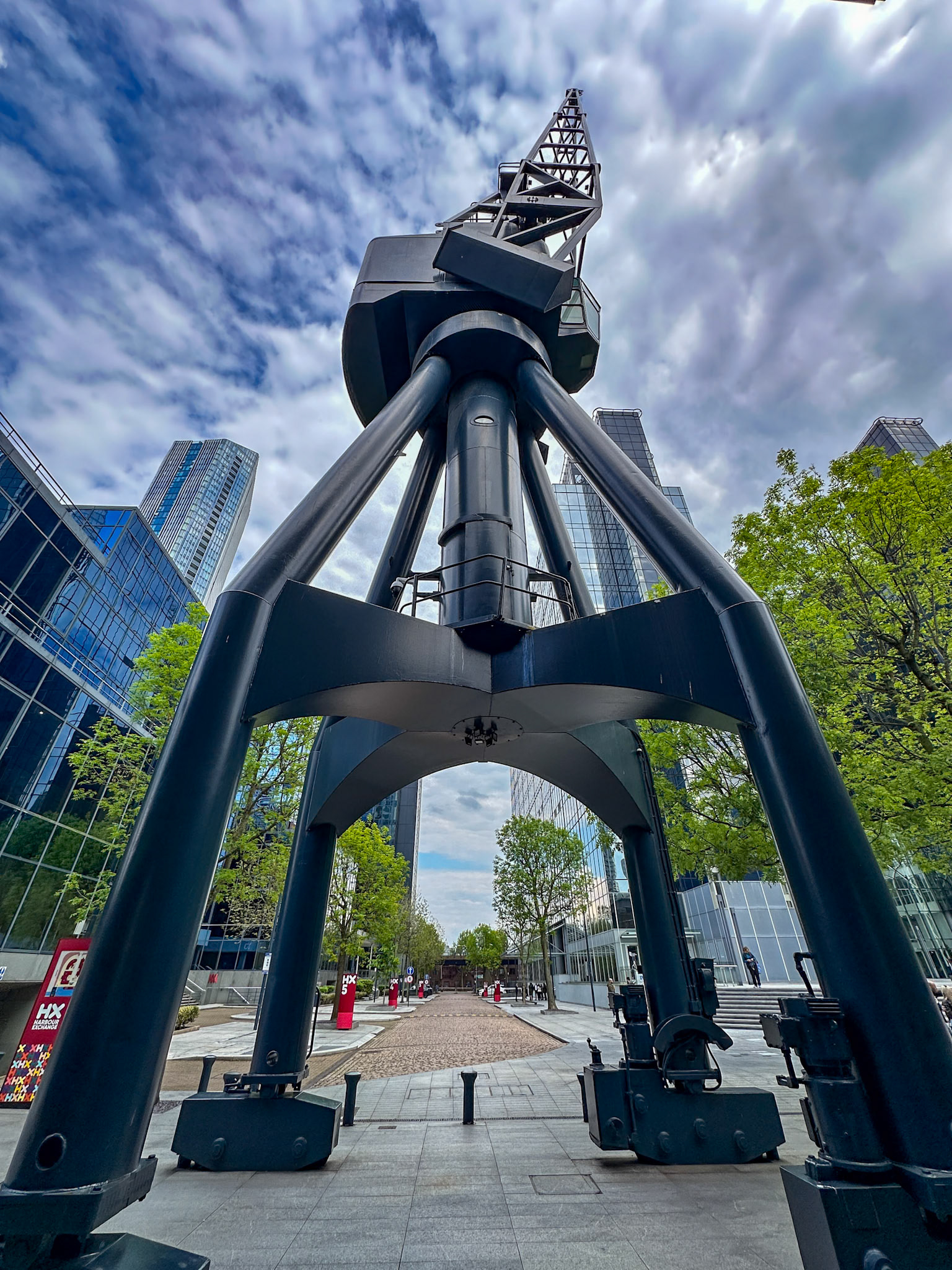 Under a crane at Millwall Inner Dock, Docklands, London