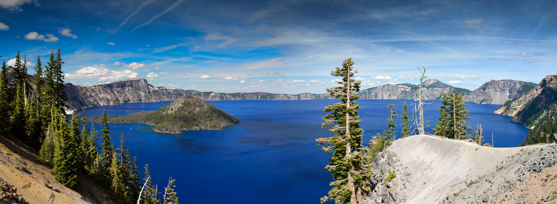 Panorama of Crater Lake, including Wizard Island