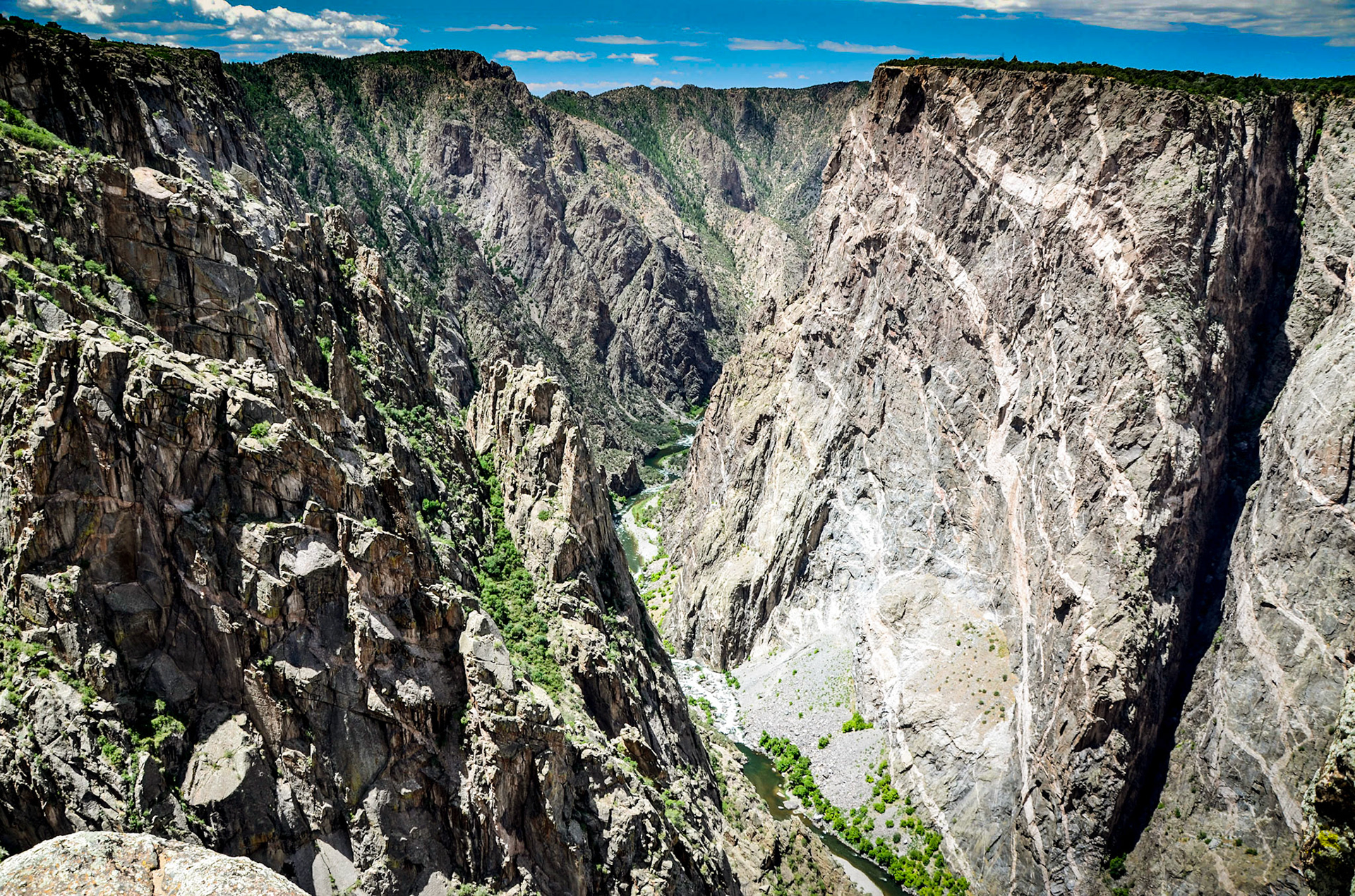 Looking down 2,000 feet into Black Canyon of the Gunnison
