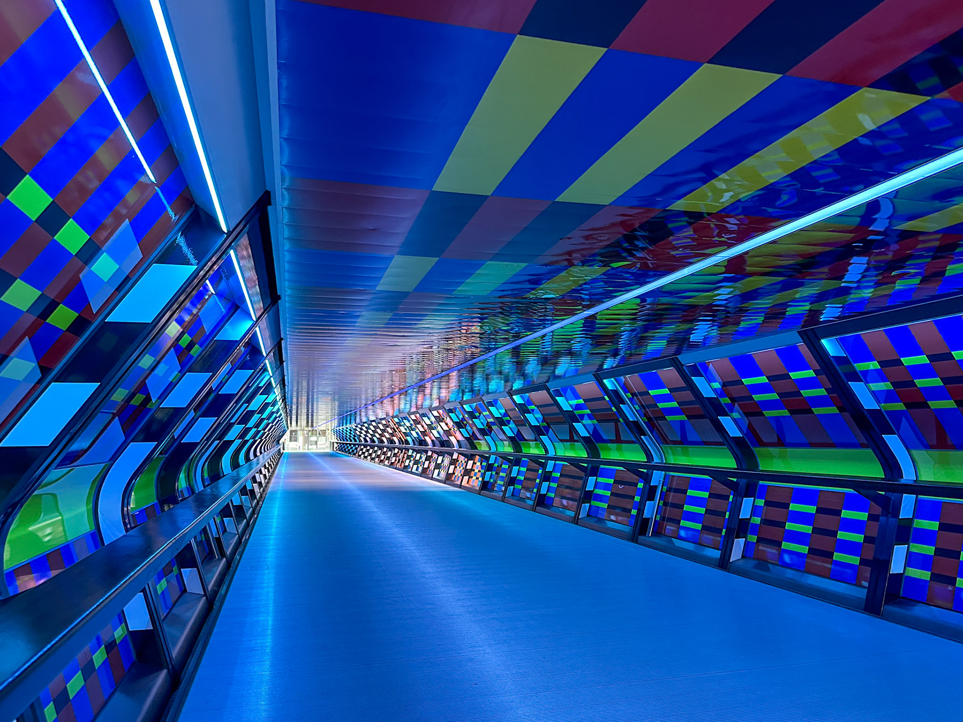 Colourful passageway at Canary Wharf station