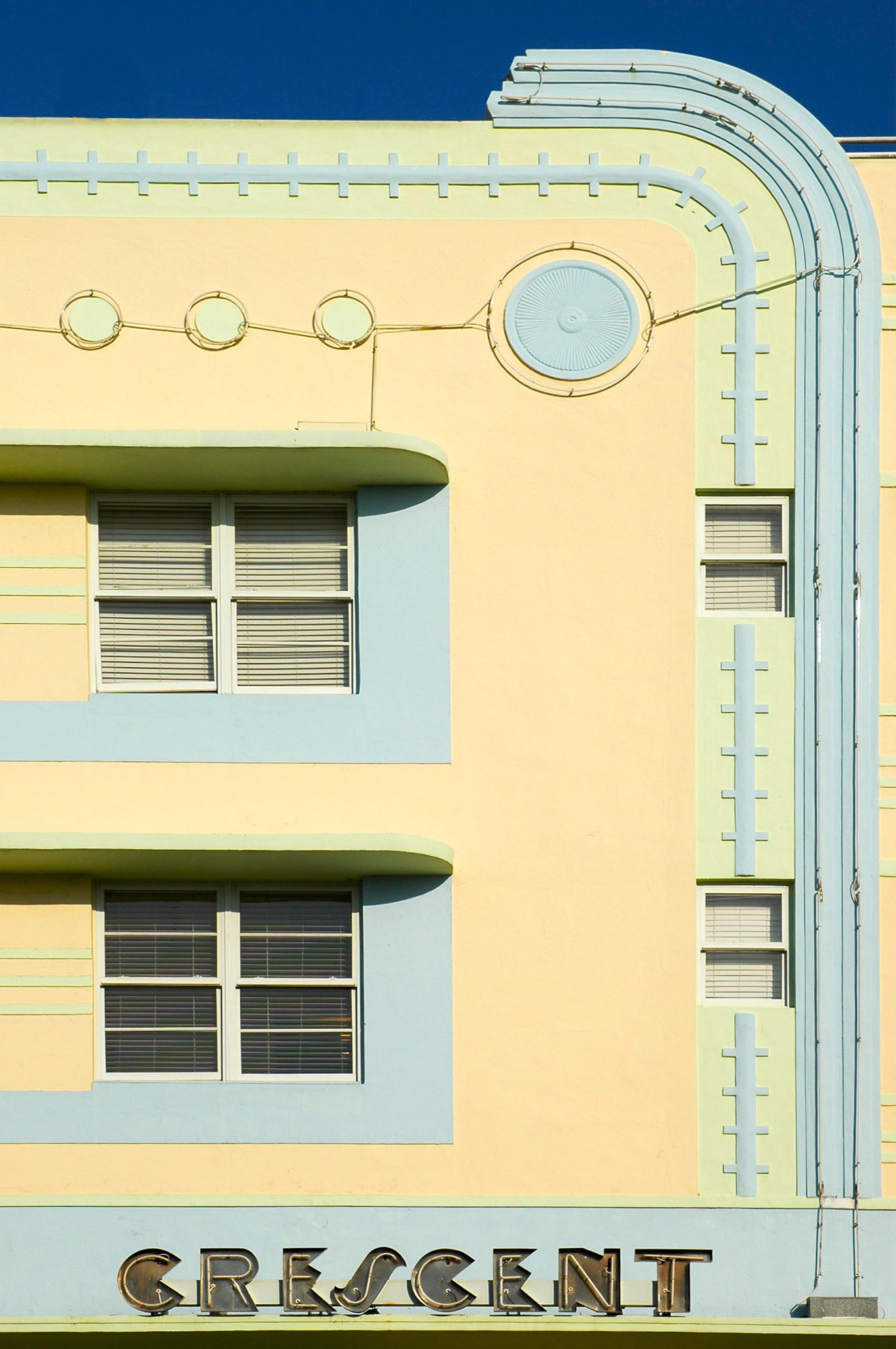 Art deco hotel facade in South Beach, Miami