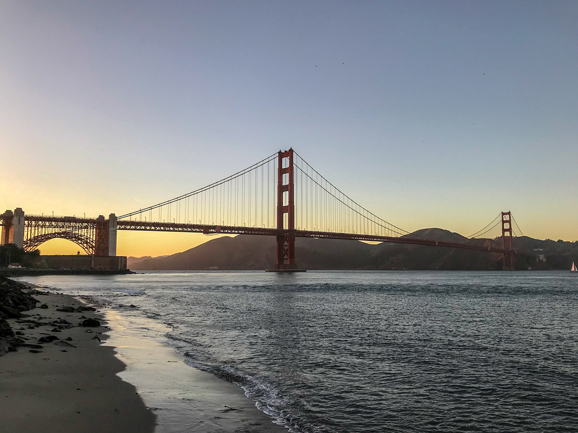 Golden Gate Bridge at sunset, San Francisco