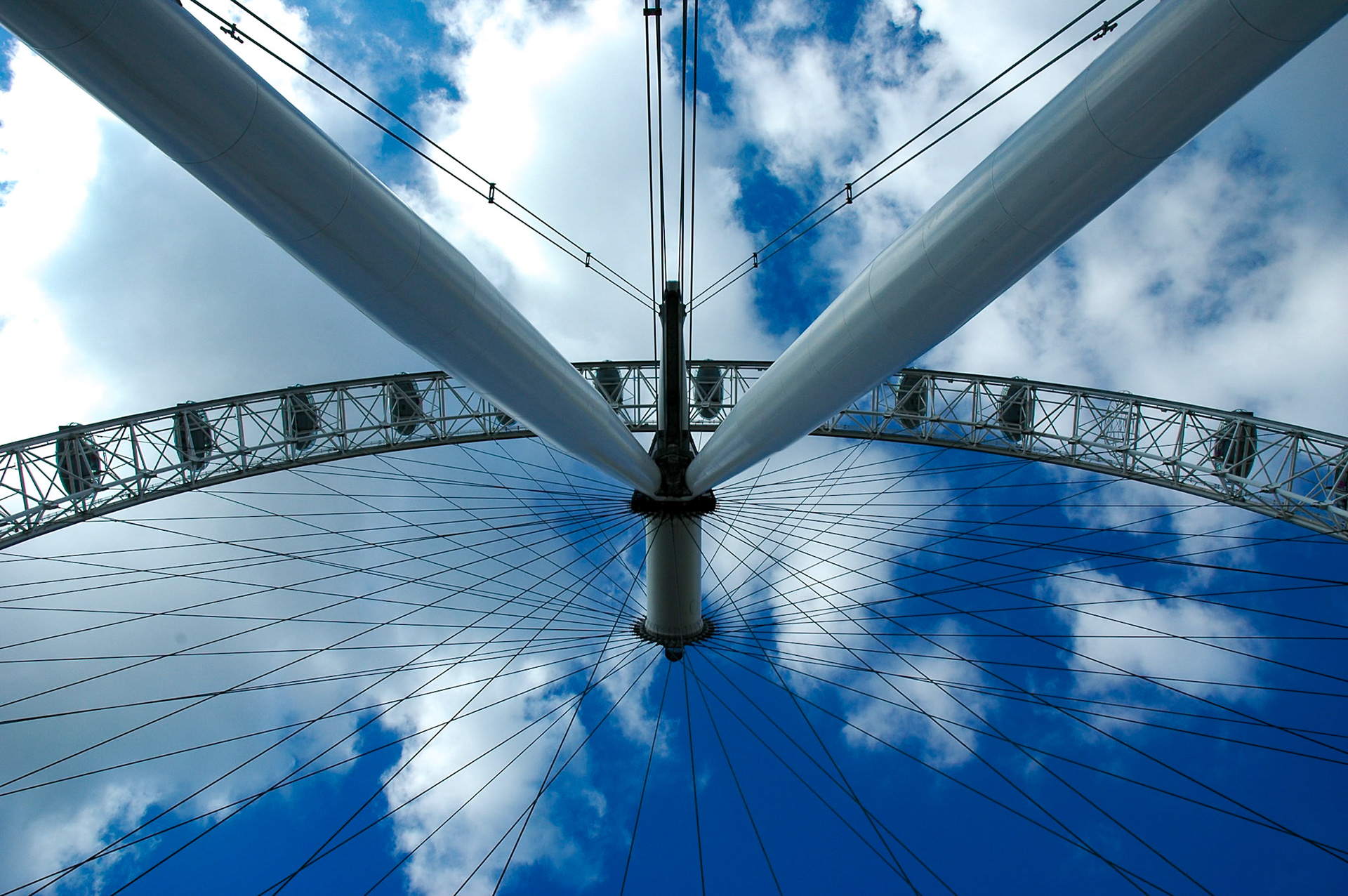 View looking upward to the London Eye, South Bank, London