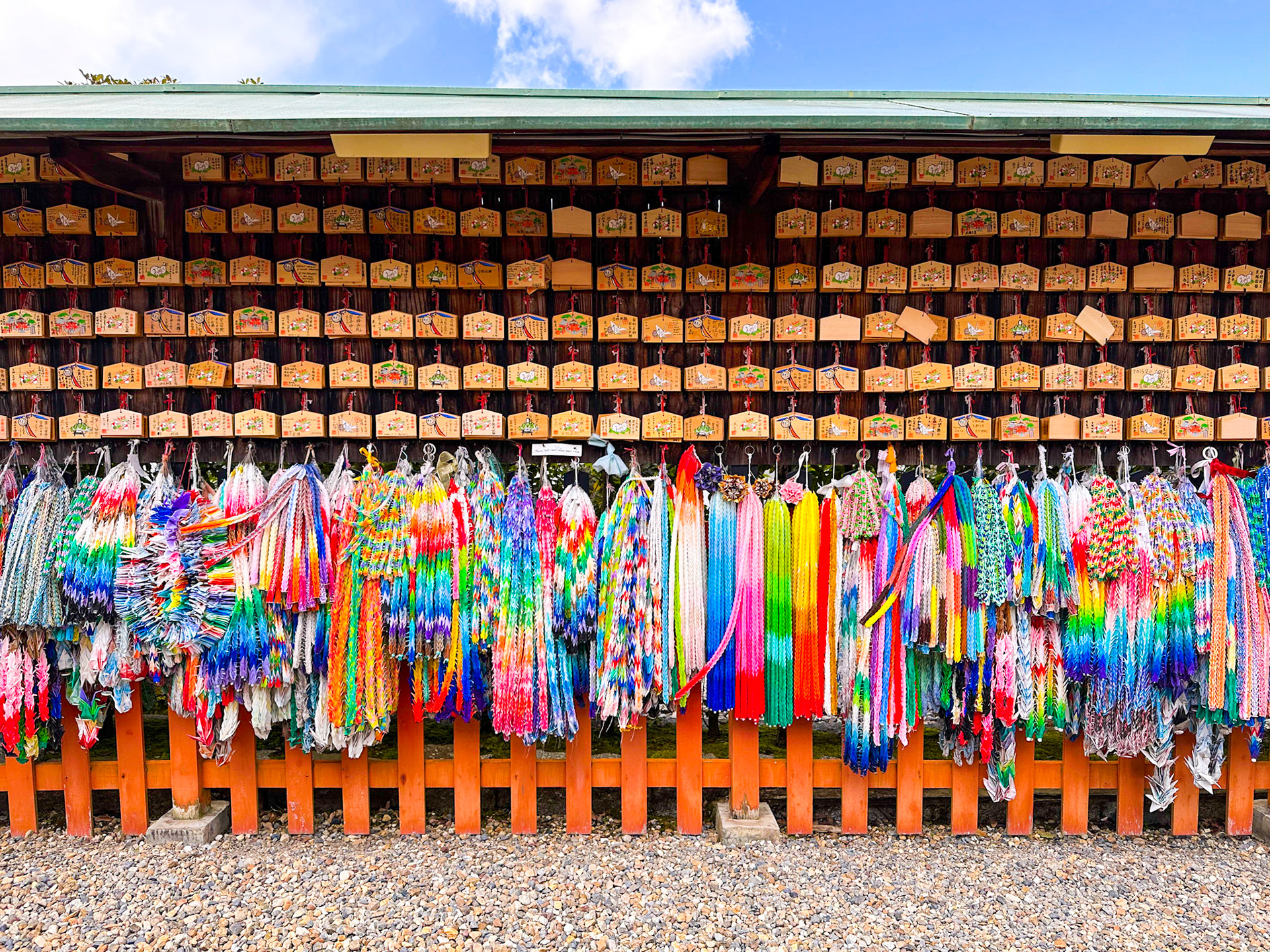 Prayer cards and ribbons at Fushimi Inari shrine, Kyoto, Japan