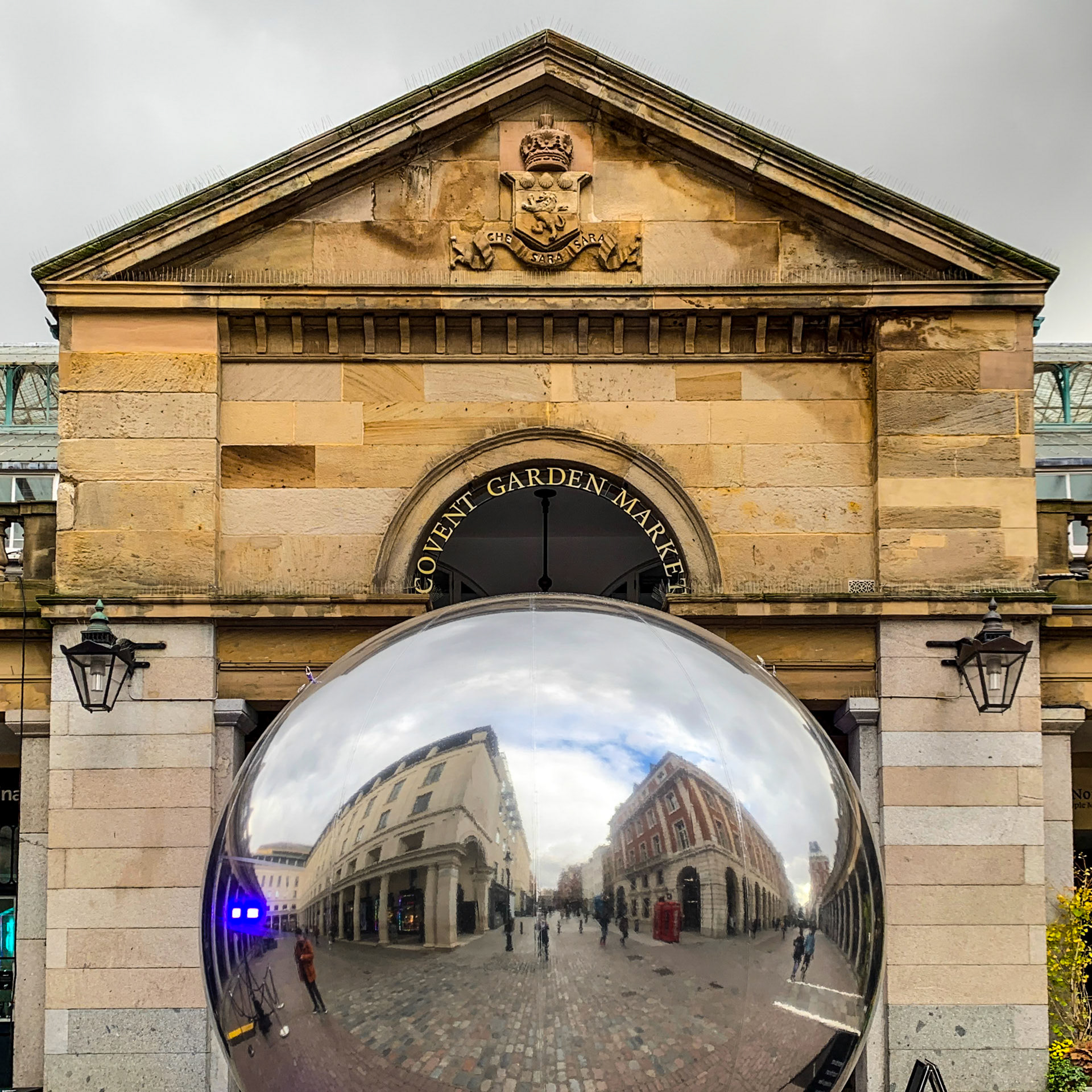 Reflecting ball in Covent Garden Market, London