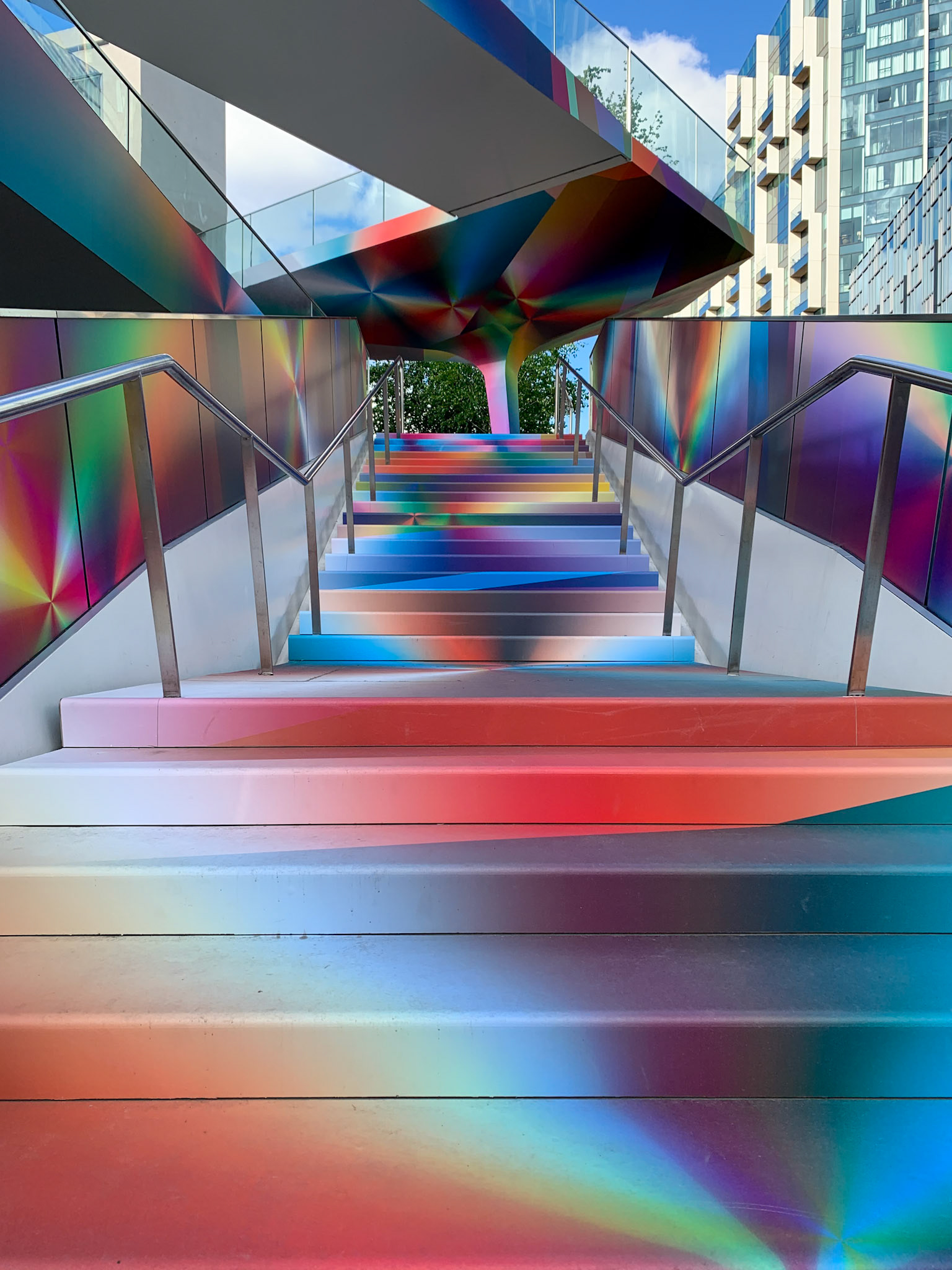 Colourful staircase at the London O2 Arena