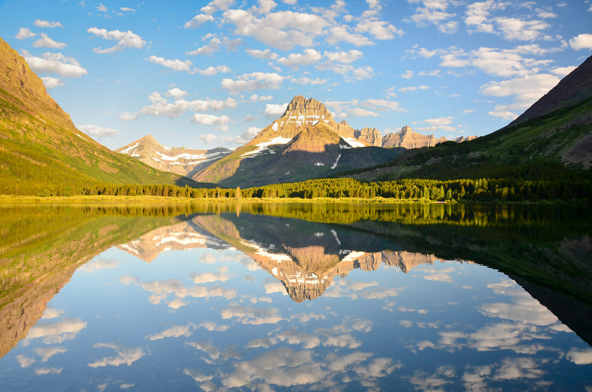 Mount Wilbur reflected in Swiftcurrent Lake, Galcier National Park, Montana