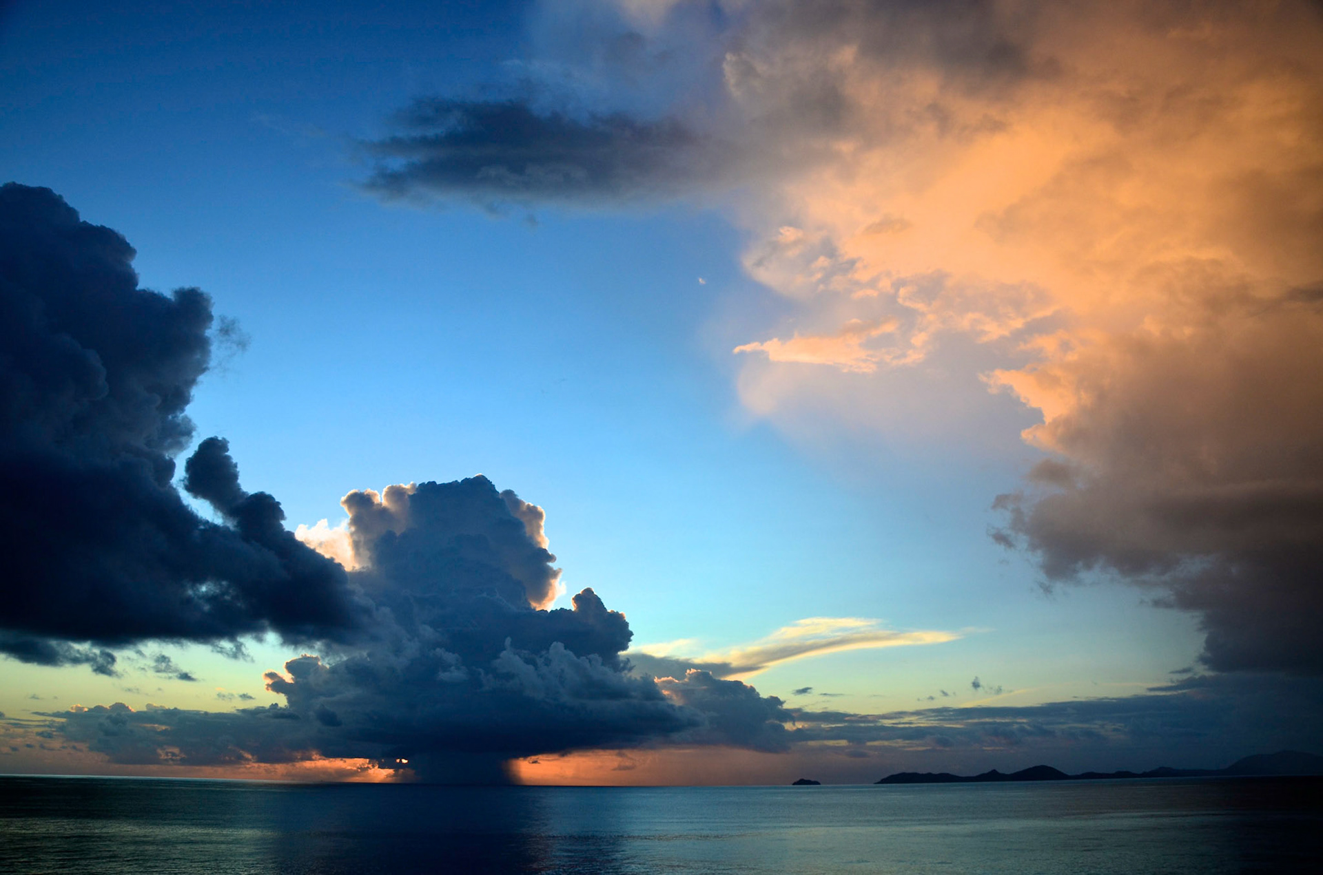 Sunset with storm clouds in Mustique, St Vincent and the Grenadines