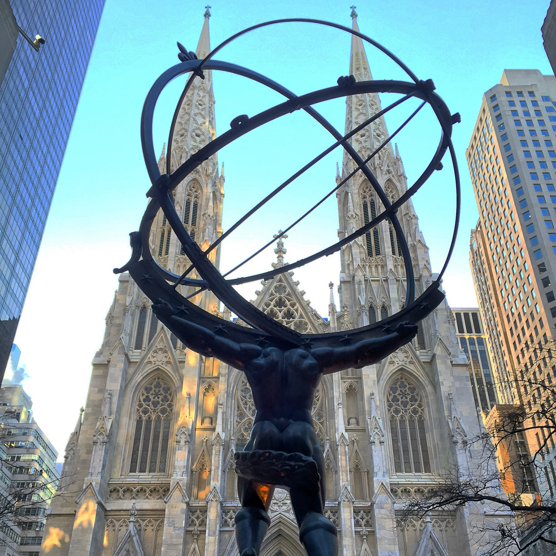 Statue of Atlas at the Rockefeller Center and St Patrick's Cathedral, Fifth Avenue, New York