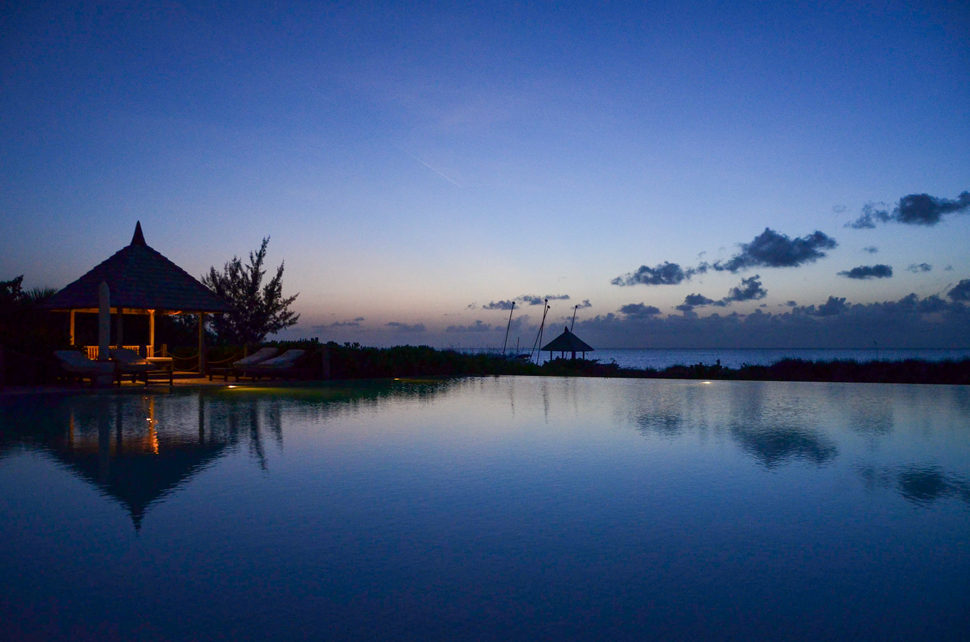 Reflections after sunset at Parrot Cay, Turks and Caicos