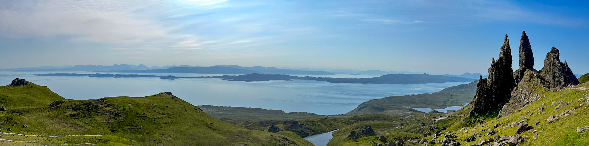Panorama from the Old Man of Storr, Isle of Skye towards Rona and Raasay
