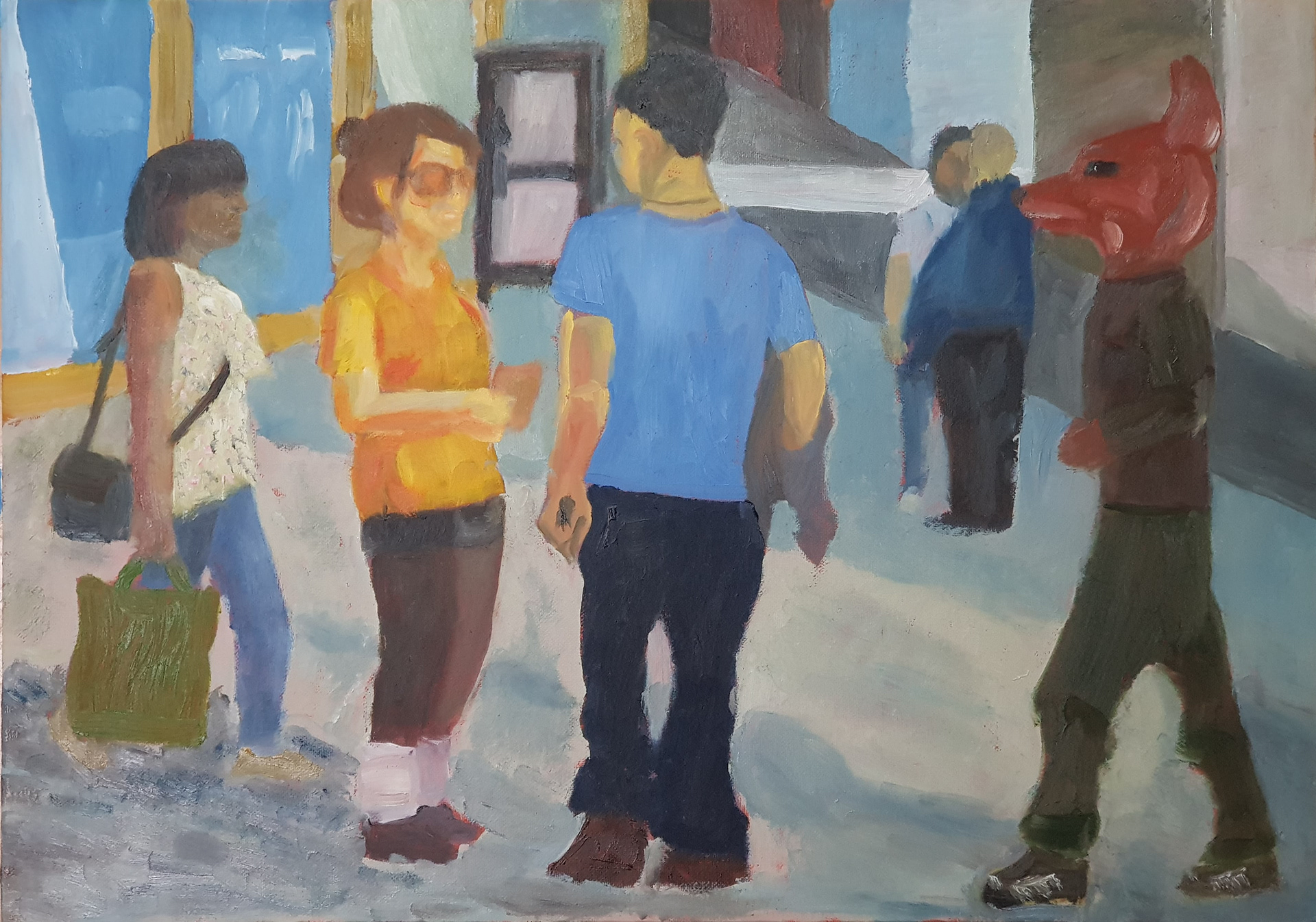 Meeting - oil on board, 40cm x 60cm