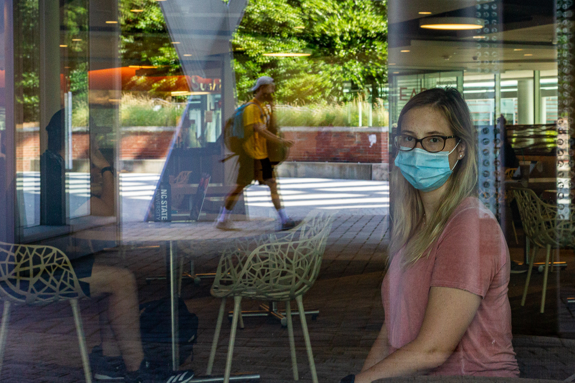 Kyle McClintock poses for a portrait in the Talley Student Union at NC State in Raleigh, N.C., Aug. 17, 2020. Everyone inside of a campus building is required to wear a mask due to the coronavirus pandemic.