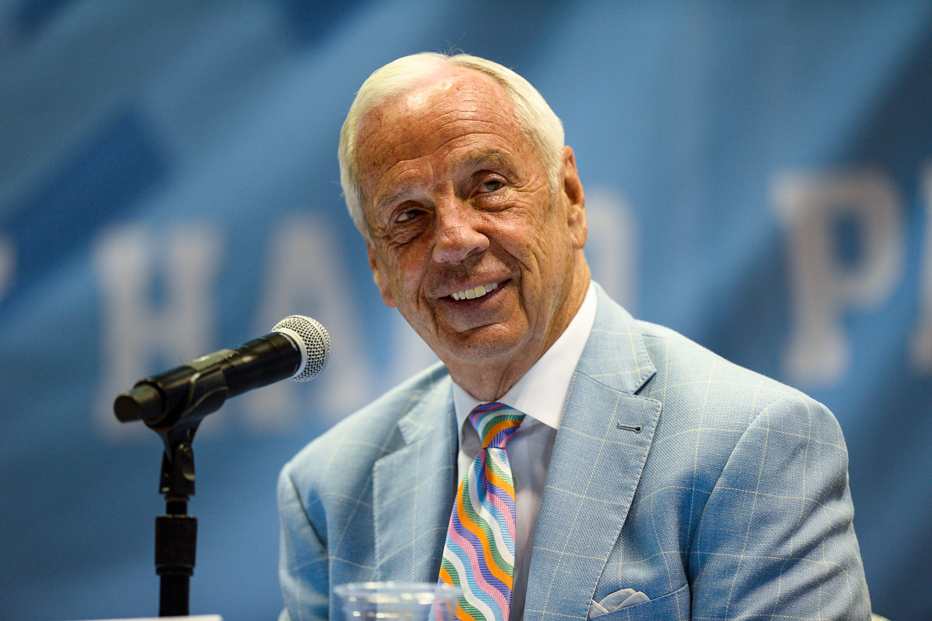 UNC basketball head coach Roy Williams talks to reporters in an emotional press conference announcing his retirement in the Dean E. Smith Center in Chapel Hill, N.C., April 1, 2021. The legendary coach led UNC to three national championship titles and nine ACC regular season title over 18 seasons. He reached 903 wins over his 33-year career, making him the third-winningest coach in NCAA basketball history.