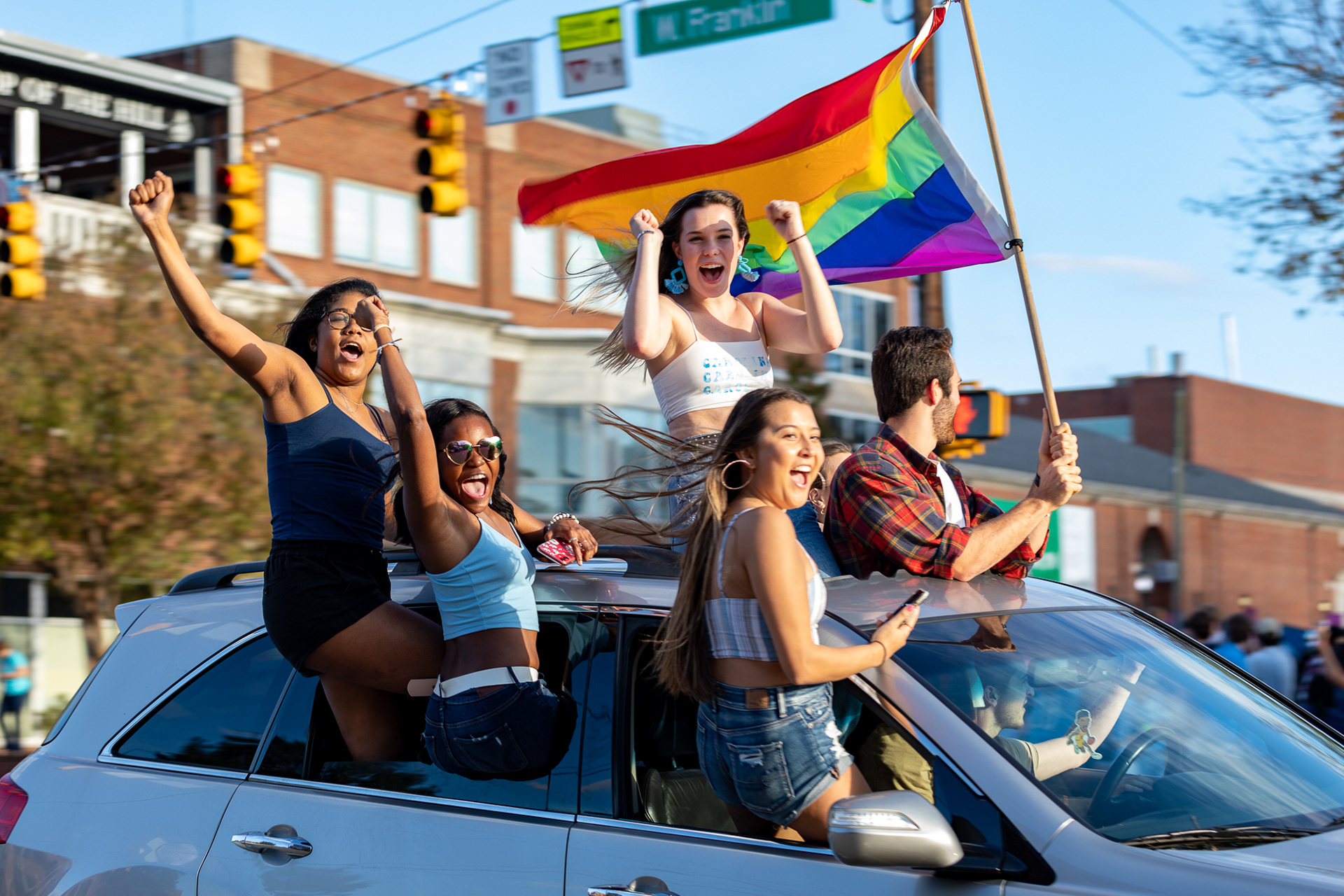 First Place in Breaking News Category | Students celebrate on Franklin Street on Nov. 11, 2020 after Joe Biden beat President Donald Trump to become the next president of the United States.