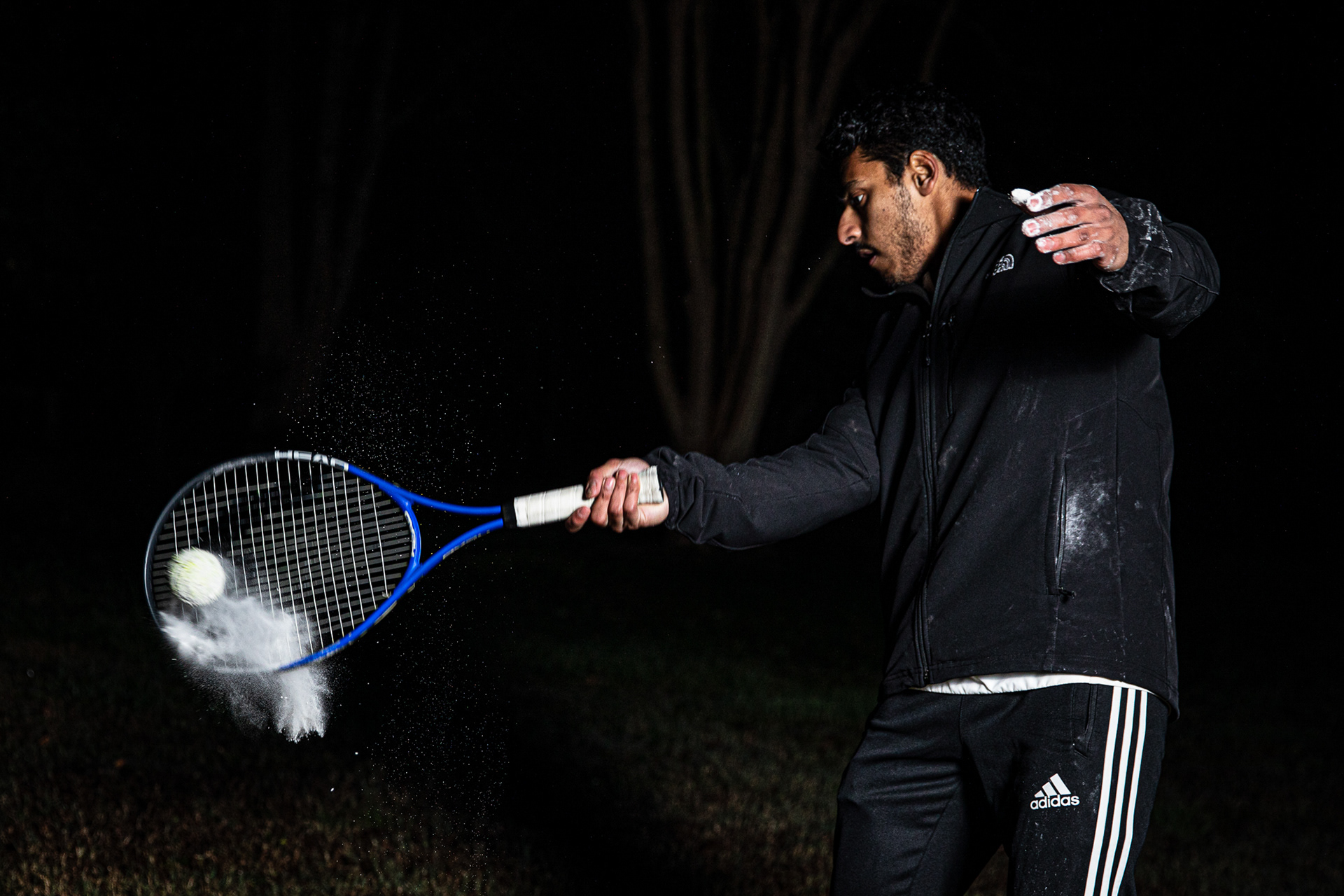 Neeral Patel hits a volley in Chapel Hill, N.C. Nov. 17, 2020. He started playing tennis in high school, where he competed on the varsity team and made it all the way to the state championship. “I’m proud that I was able to quickly learn the game and become a contender for the state title,” he said.