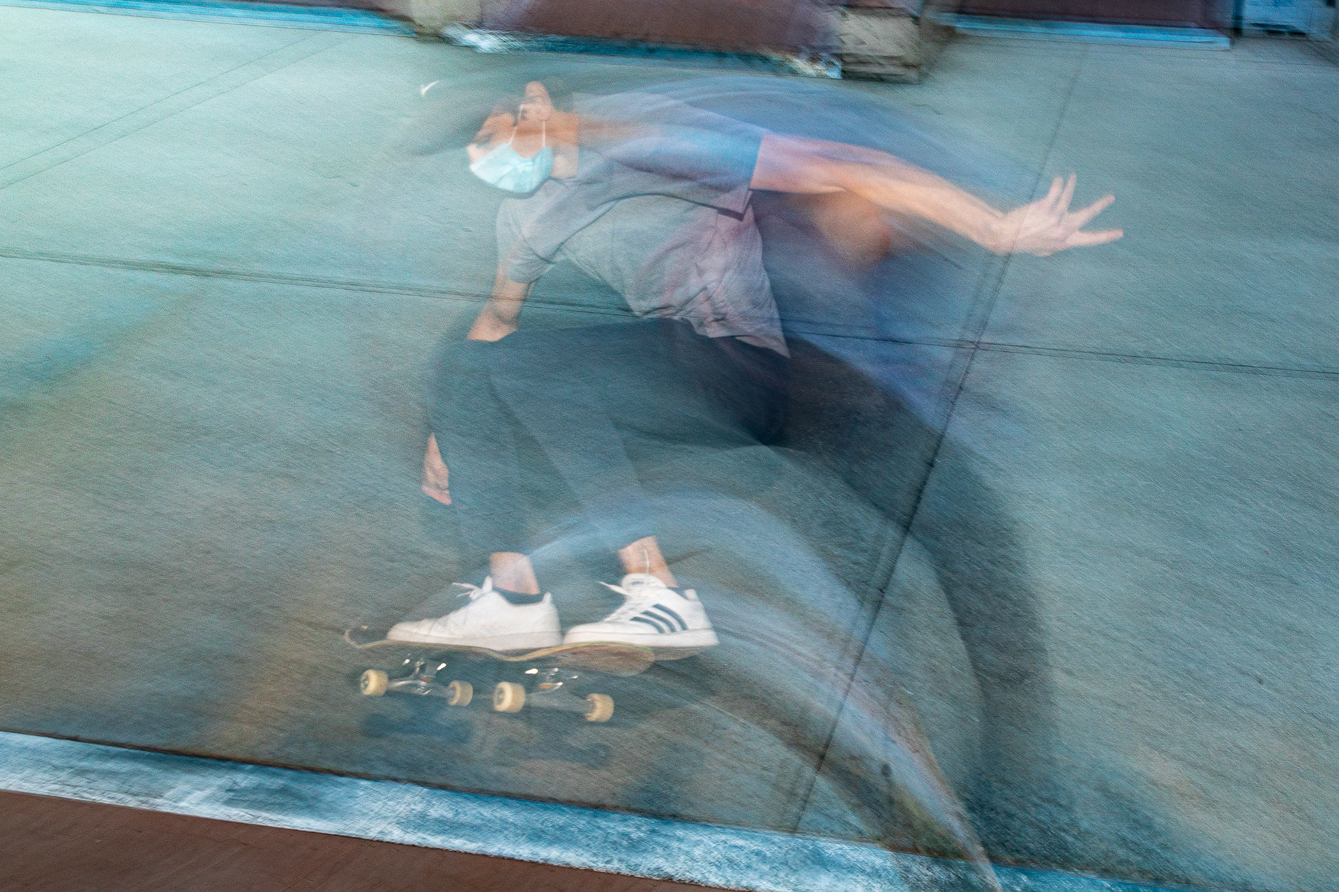 UNC student Evan Davison skates off of a ramp at the Chapel Hill Skate Park in Chapel Hill, N.C., Sept. 20, 2020.