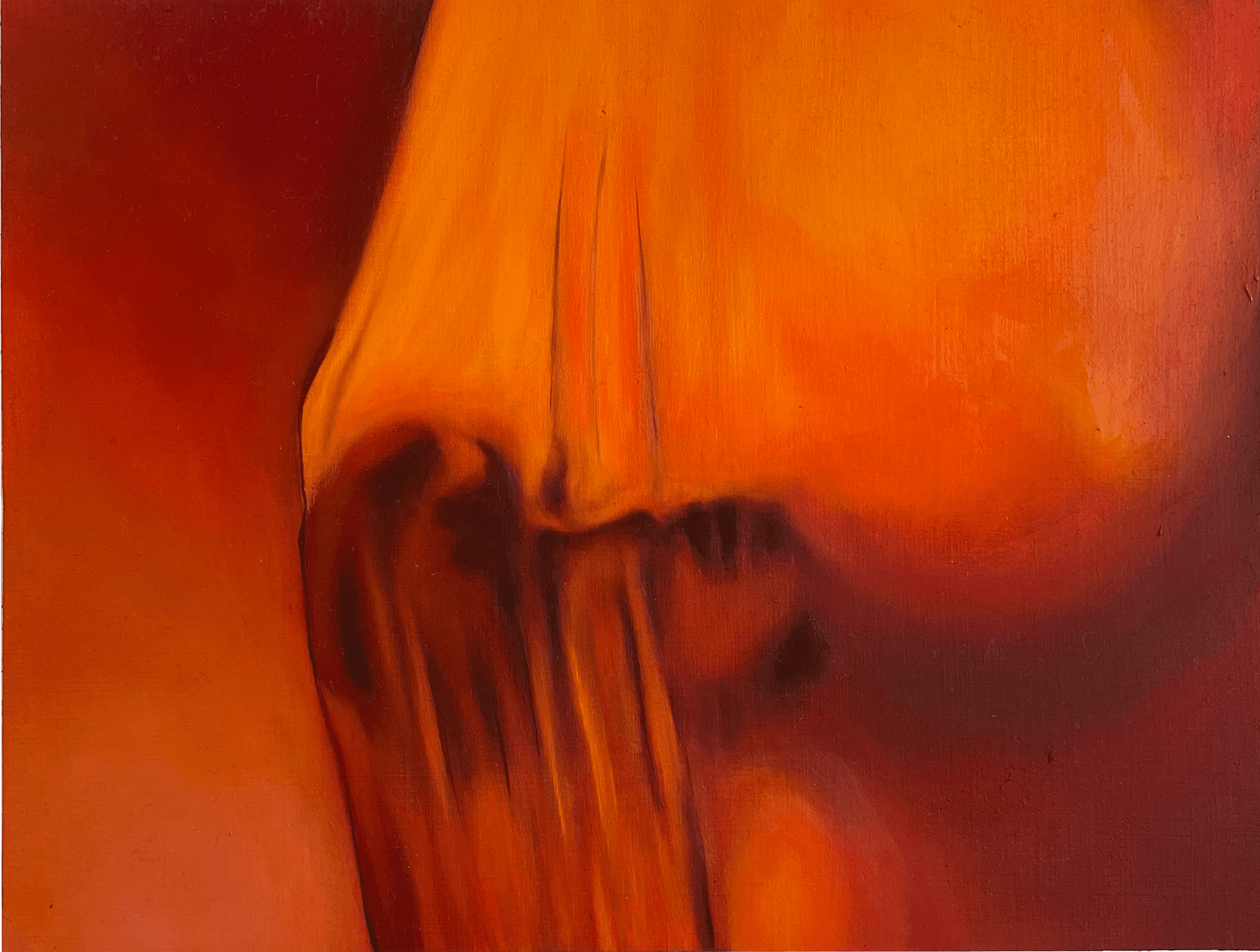 face behind a red textile