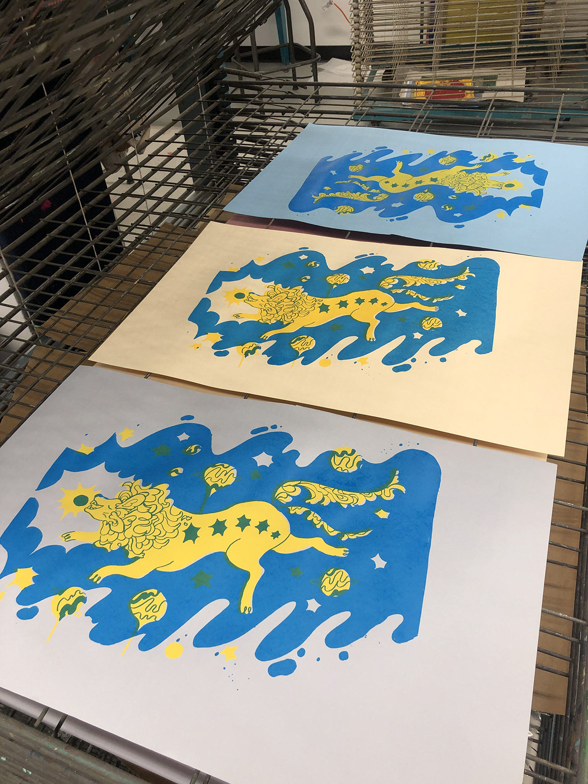 Lion Devouring the Sun Screenprints, Em Goheen