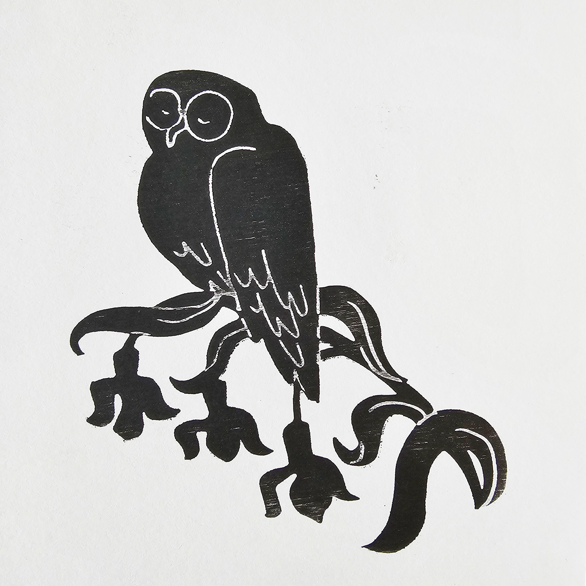 Printober owl woodblock print