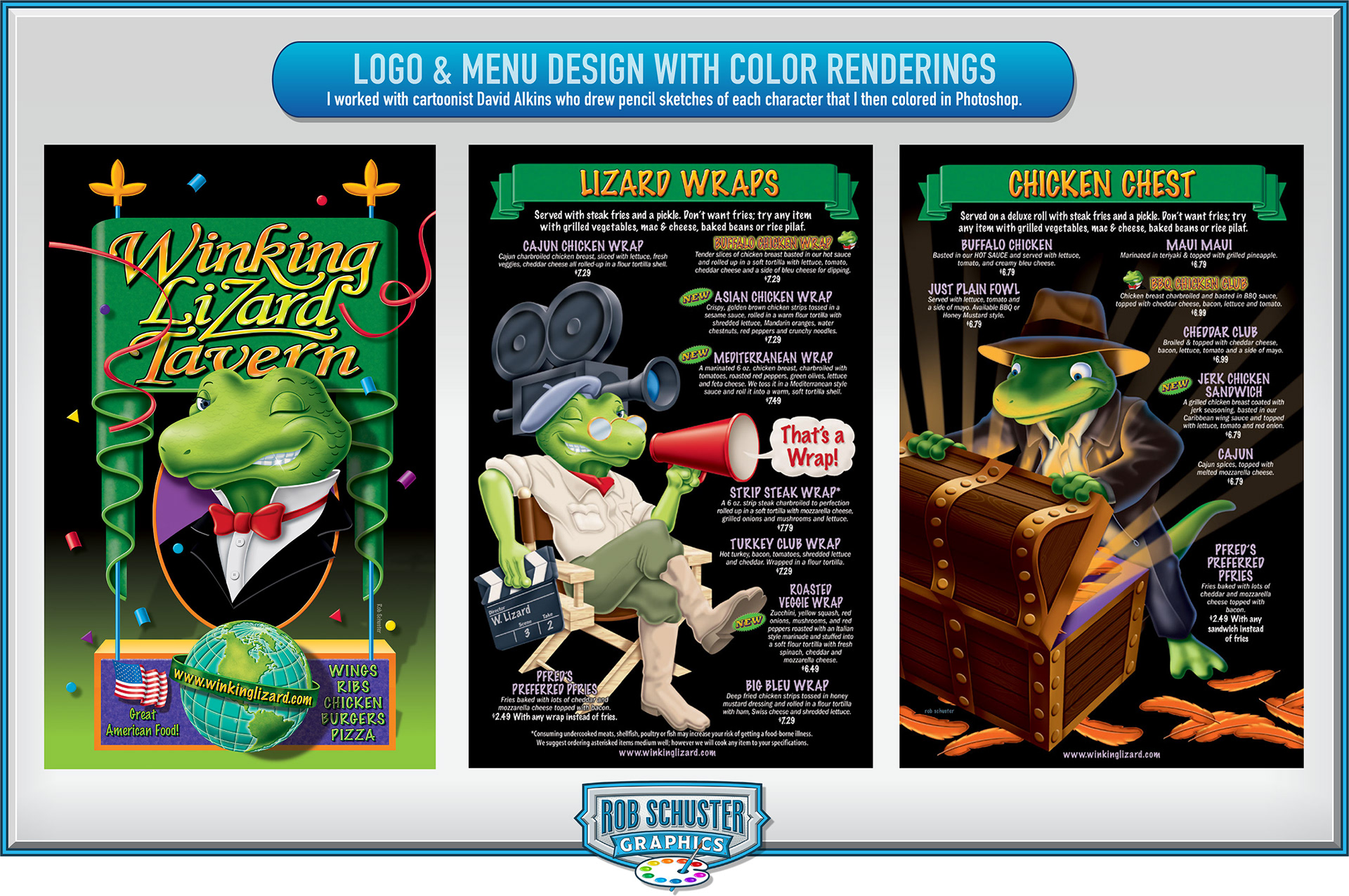 My menu designs and color renderings from a friend's (David Aikins) pencil drawings. for MenuPartners.