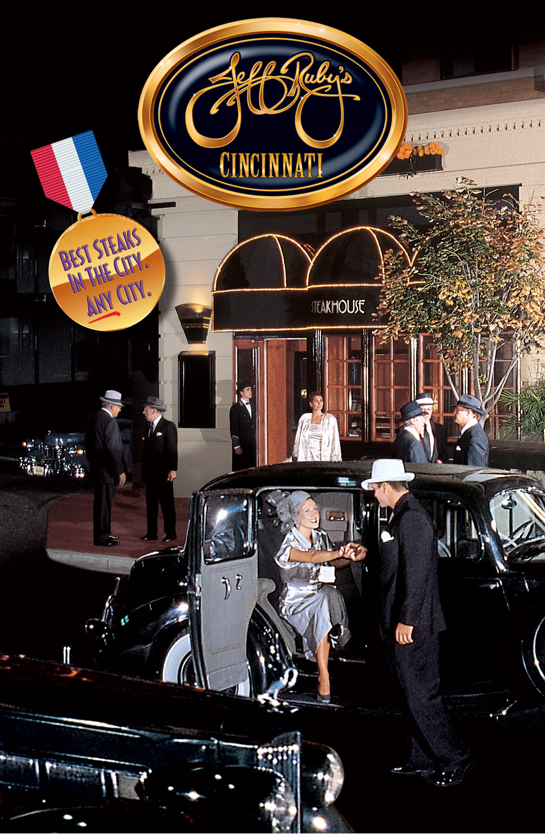 Original menu cover, the police shut down 7th Street for us.