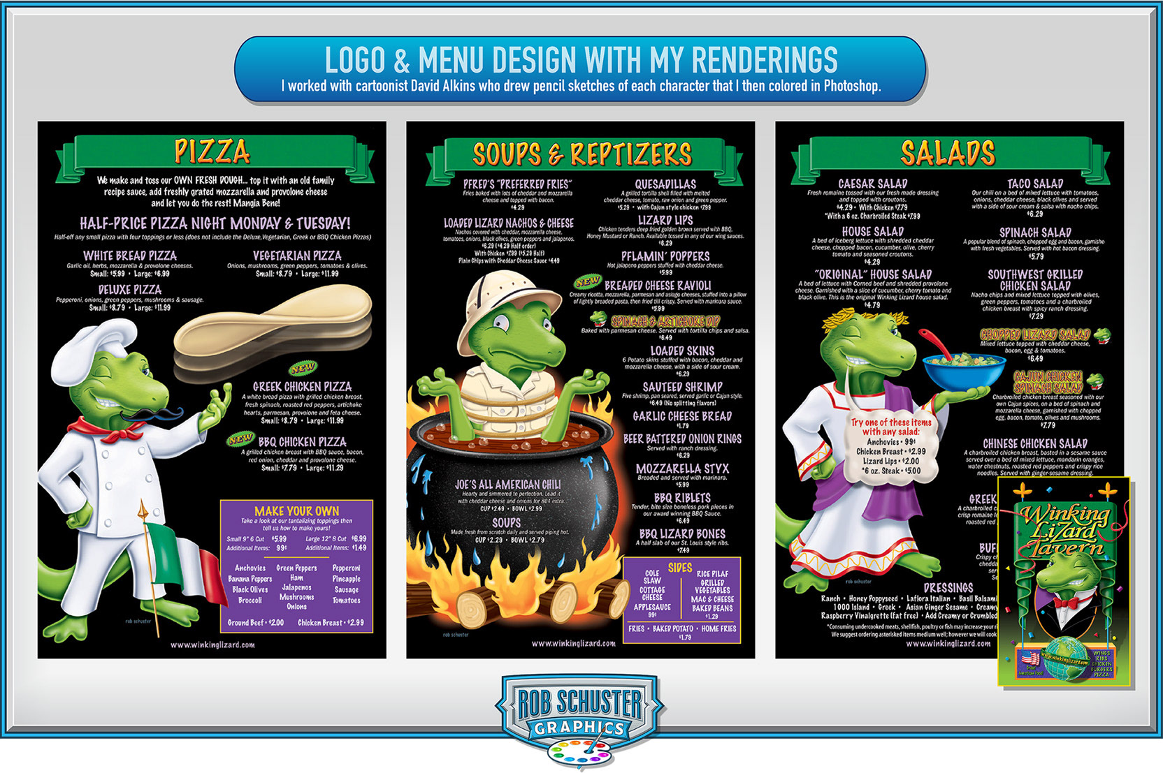 My menu designs and color renderings from a friend's (David Aikins) pencil drawings. for MenuPartners.