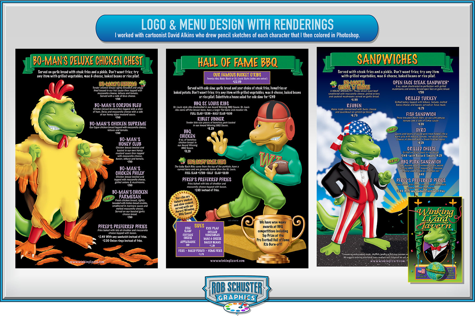 My menu designs and color renderings from a friend's (David Aikins) pencil drawings. for MenuPartners.
